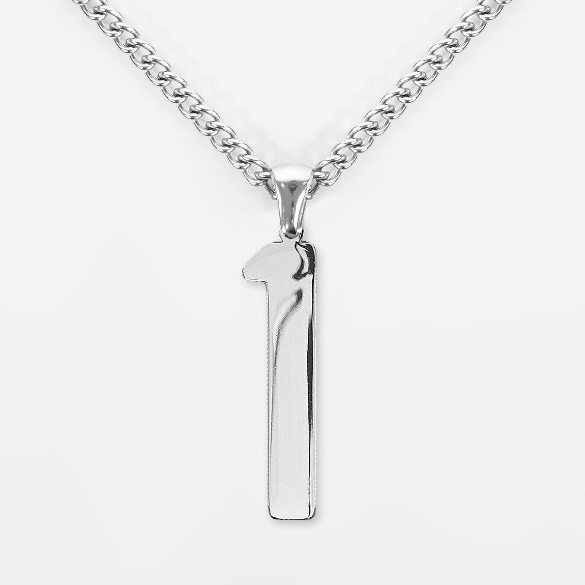 1 Number Pendant with Chain Necklace - Stainless Steel