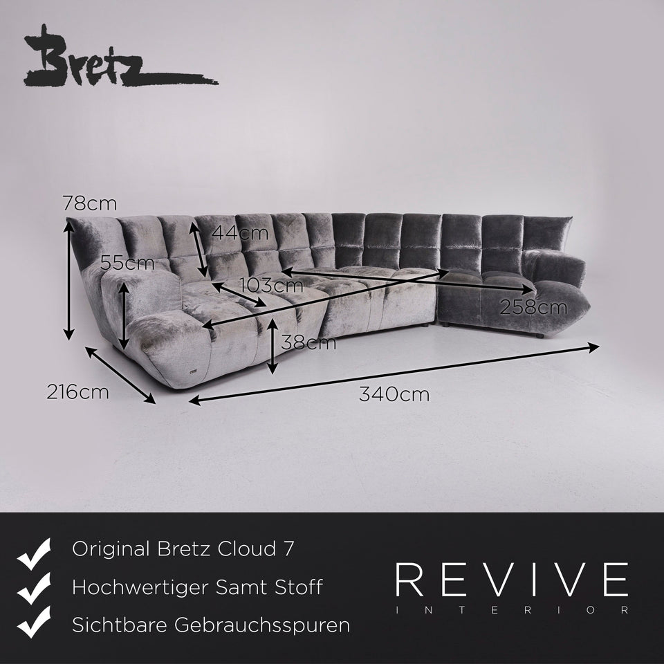 Bretz Cloud 7 Samt Stoff Velours Ecksofa Silber Sofa Couch Bretz