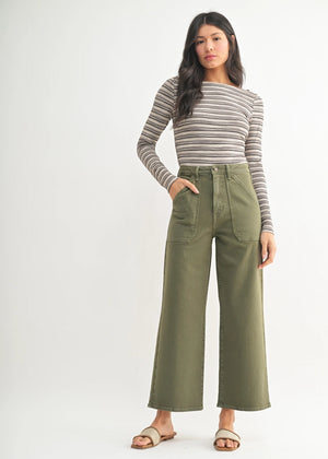 HR Cargo Pocket Wide Leg - Dusty Olive - Frances Jaye