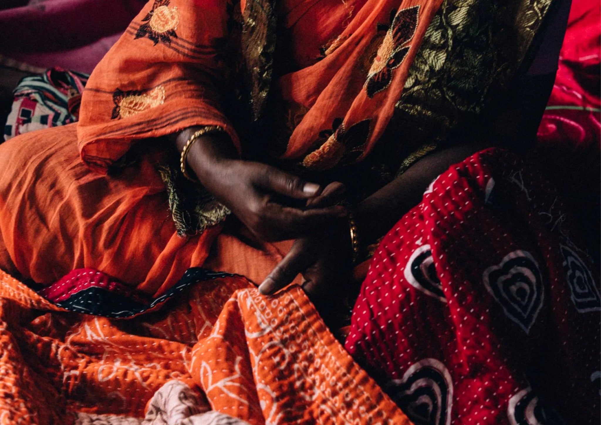 Woman making kantha