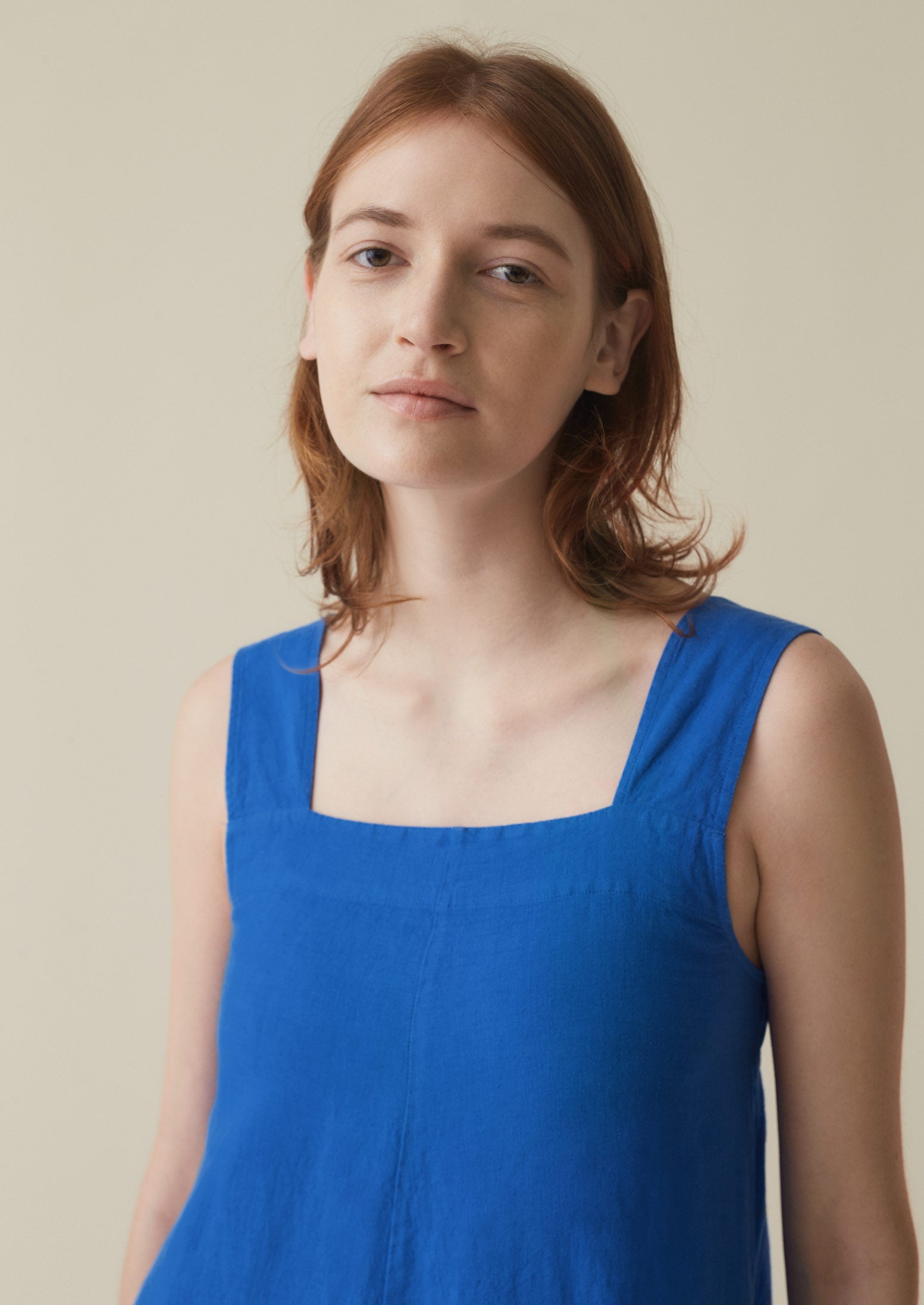 Linen Pinafore Jumpsuit | Sapphire