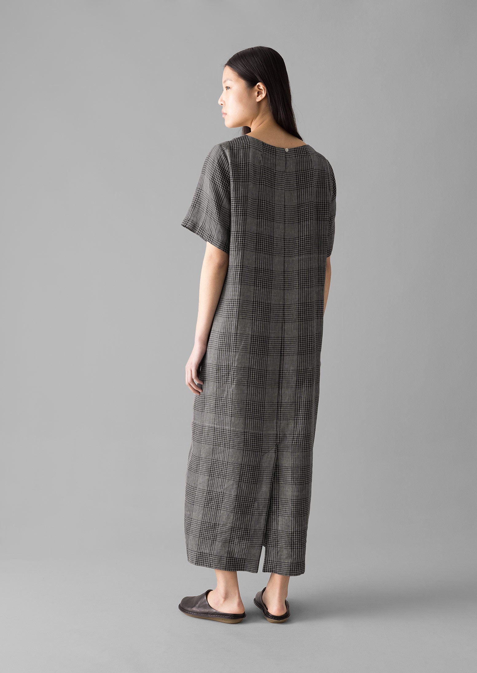 Etched Check Linen Dress | Slate