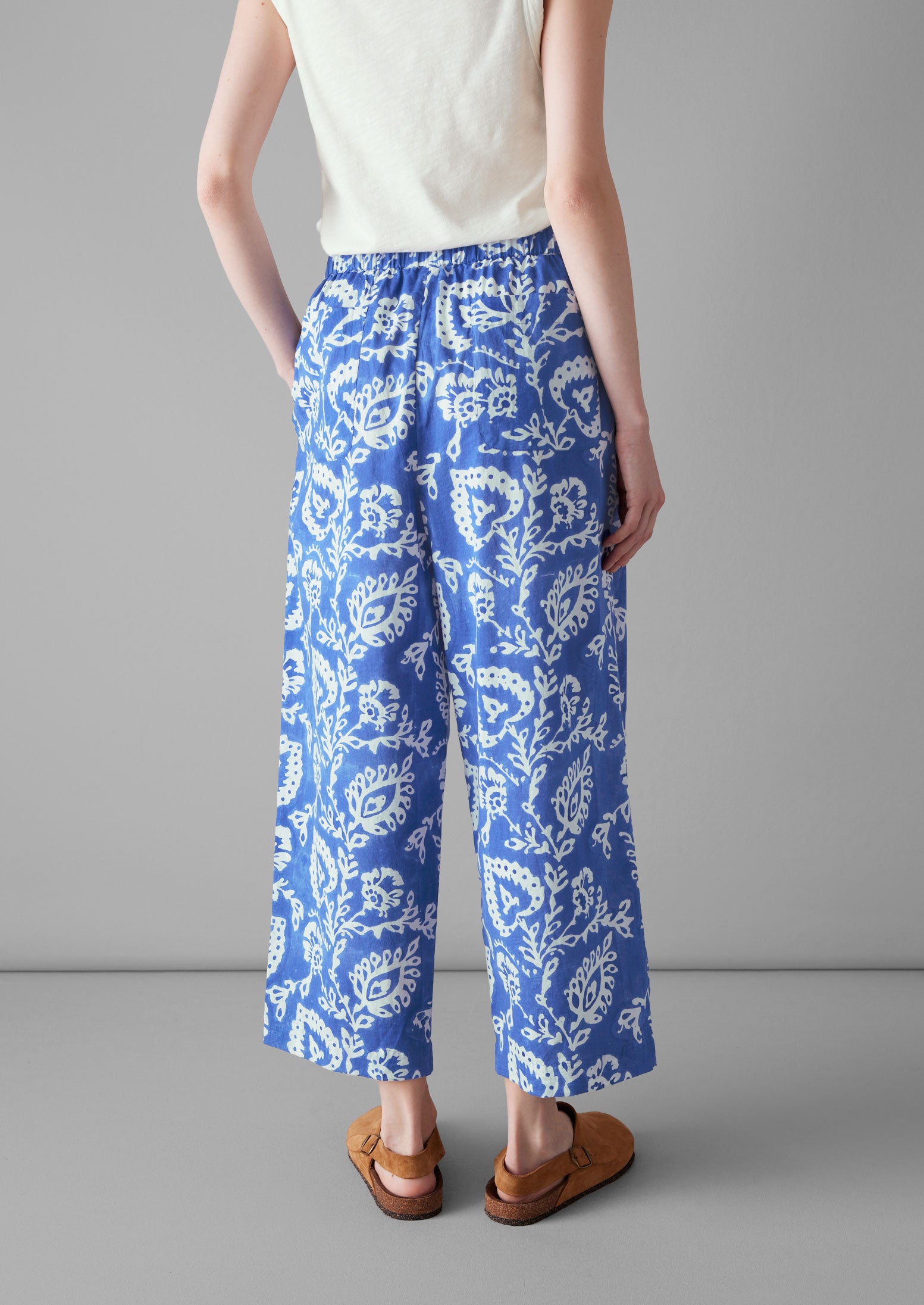 Trailing Botanical Block Print Trousers | Woad