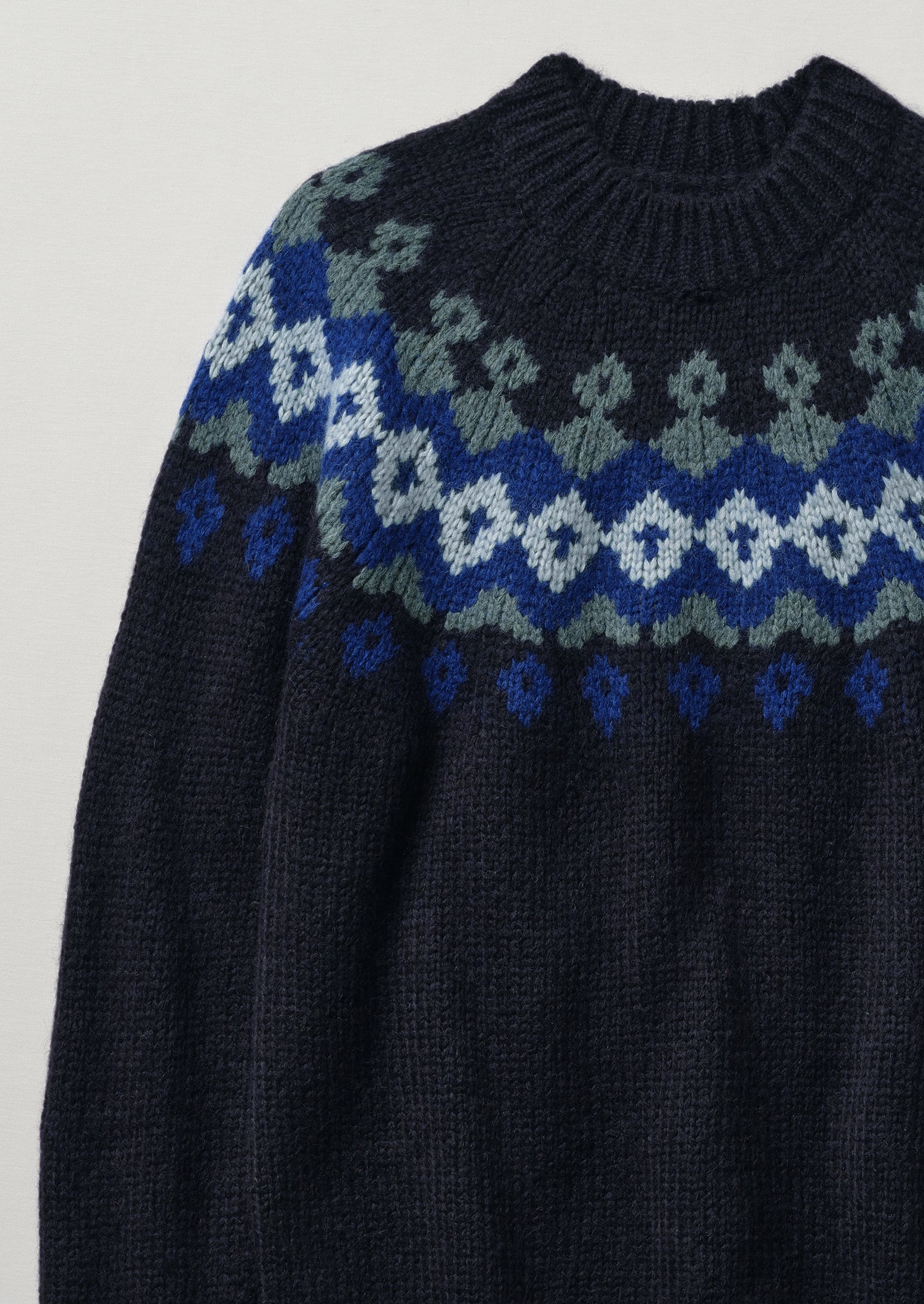 Graphic Fair Isle Yoke Sweater | Navy