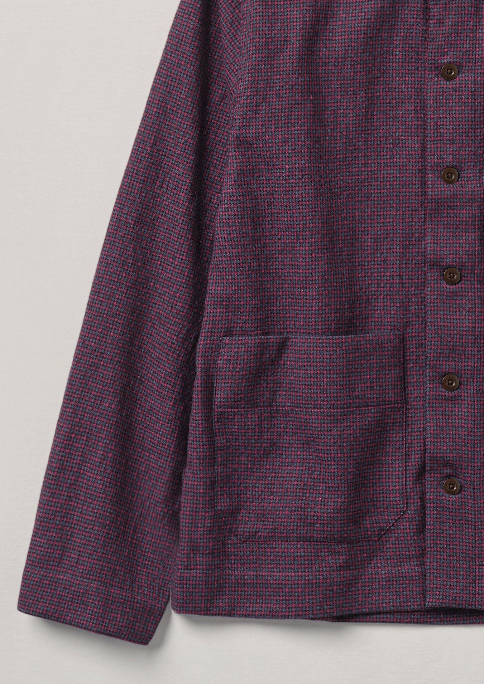 Houndstooth Check Wool Cotton Shirt | Dark Berry