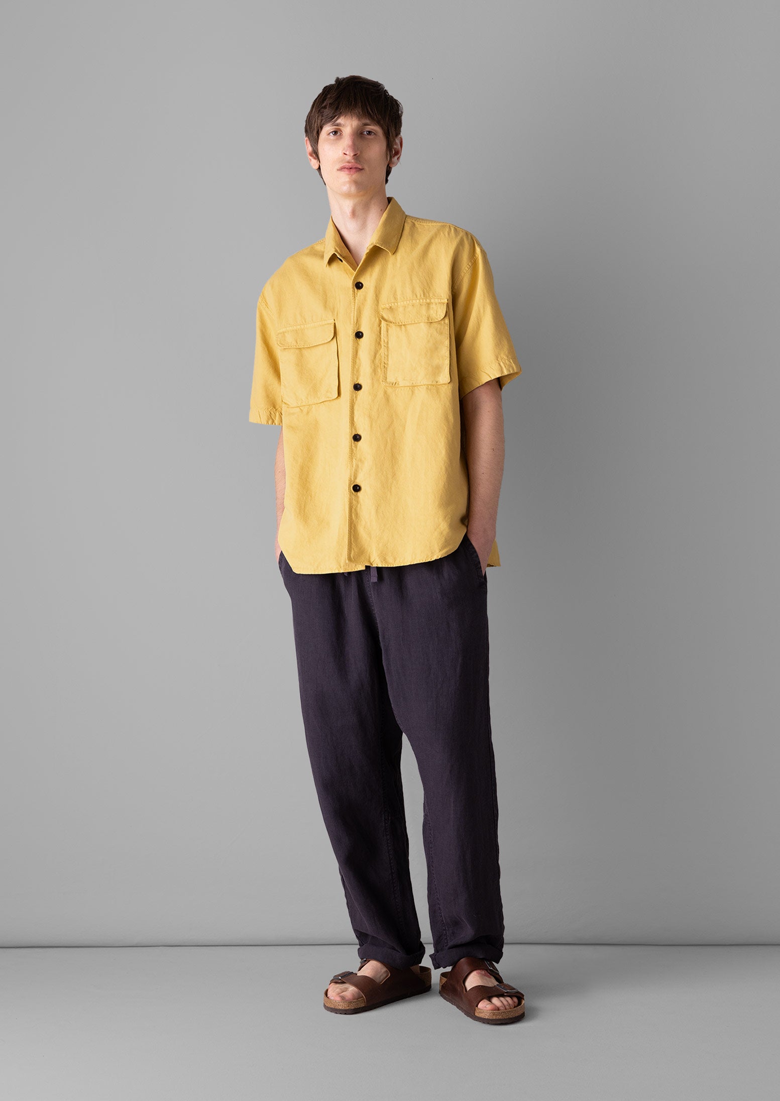 Dropped Shoulder Cotton Linen Shirt | Soft Yellow