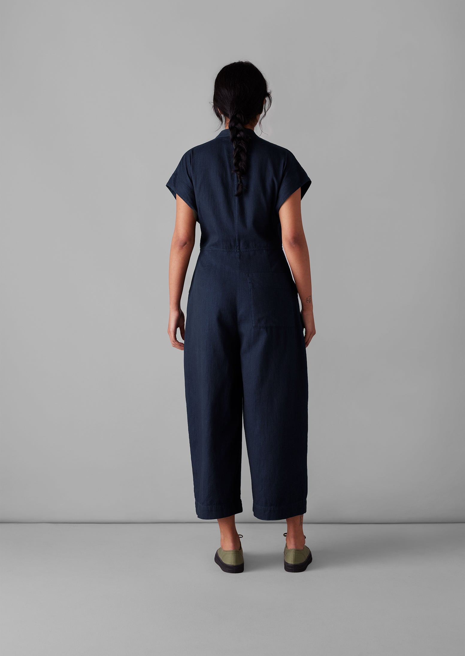 Cross Front Indigo Twill Jumpsuit | Indigo