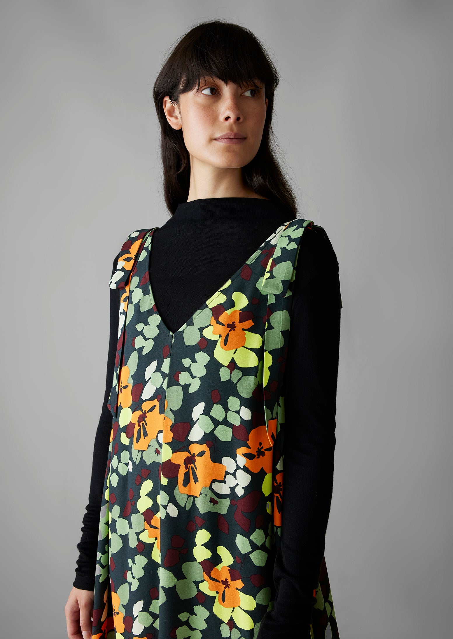 Tie Shoulder Harlequin Flower Print Dress | Chrome Green