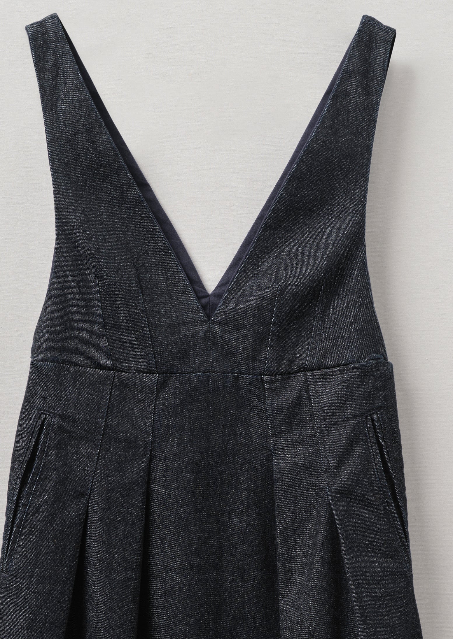 V-Neck Organic Indigo Denim Pinafore Dress | Indigo