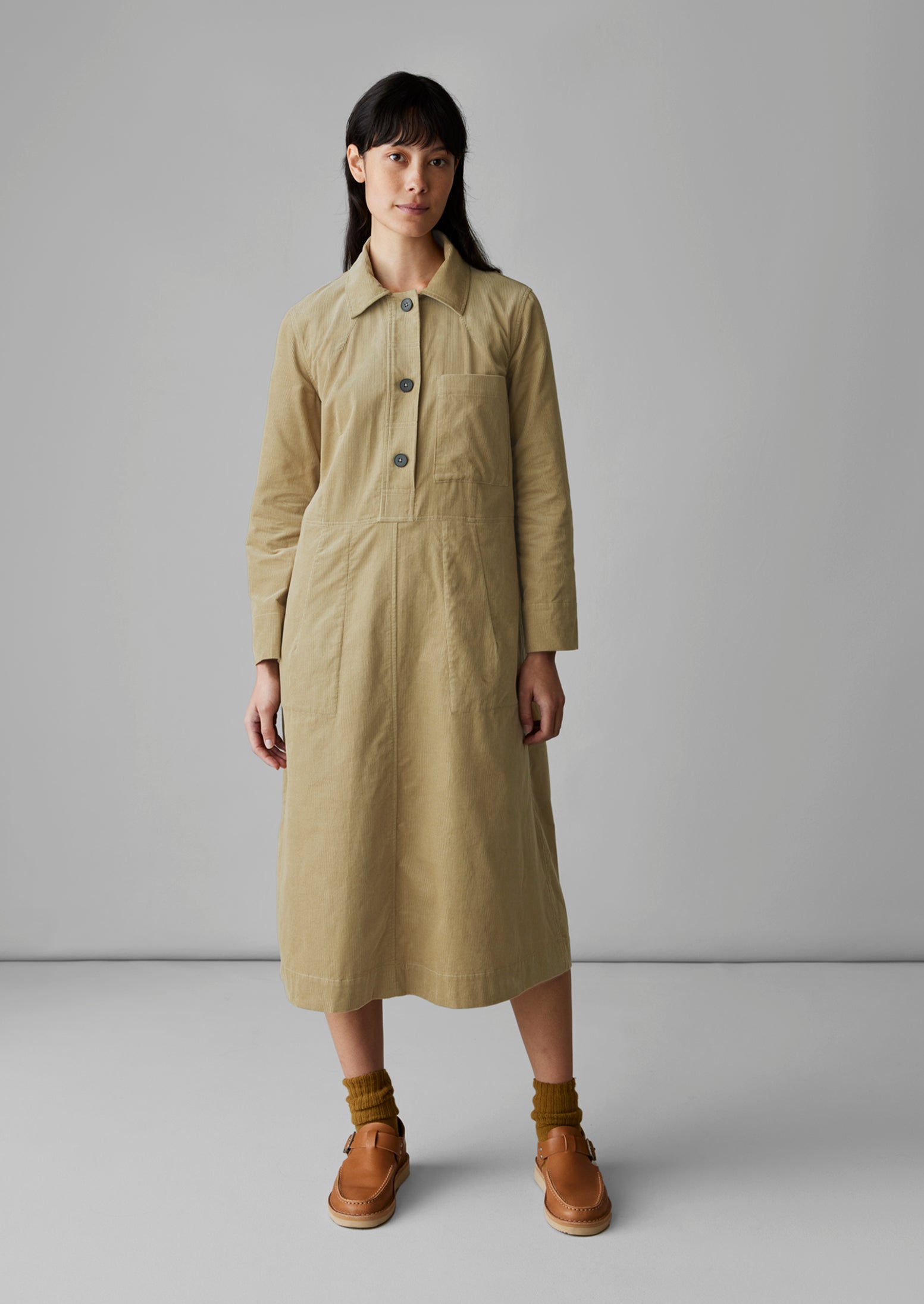 Open Collar Needlecord Shirt Dress | Bulrush