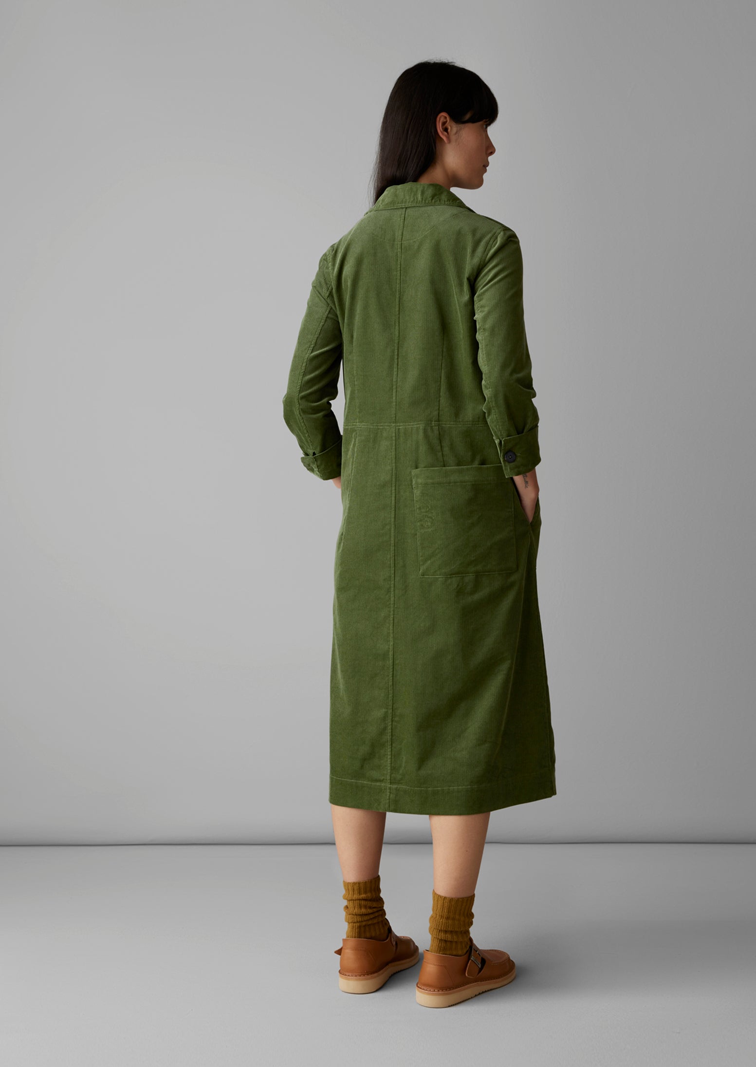 Open Collar Needlecord Shirt Dress | Propagator Green