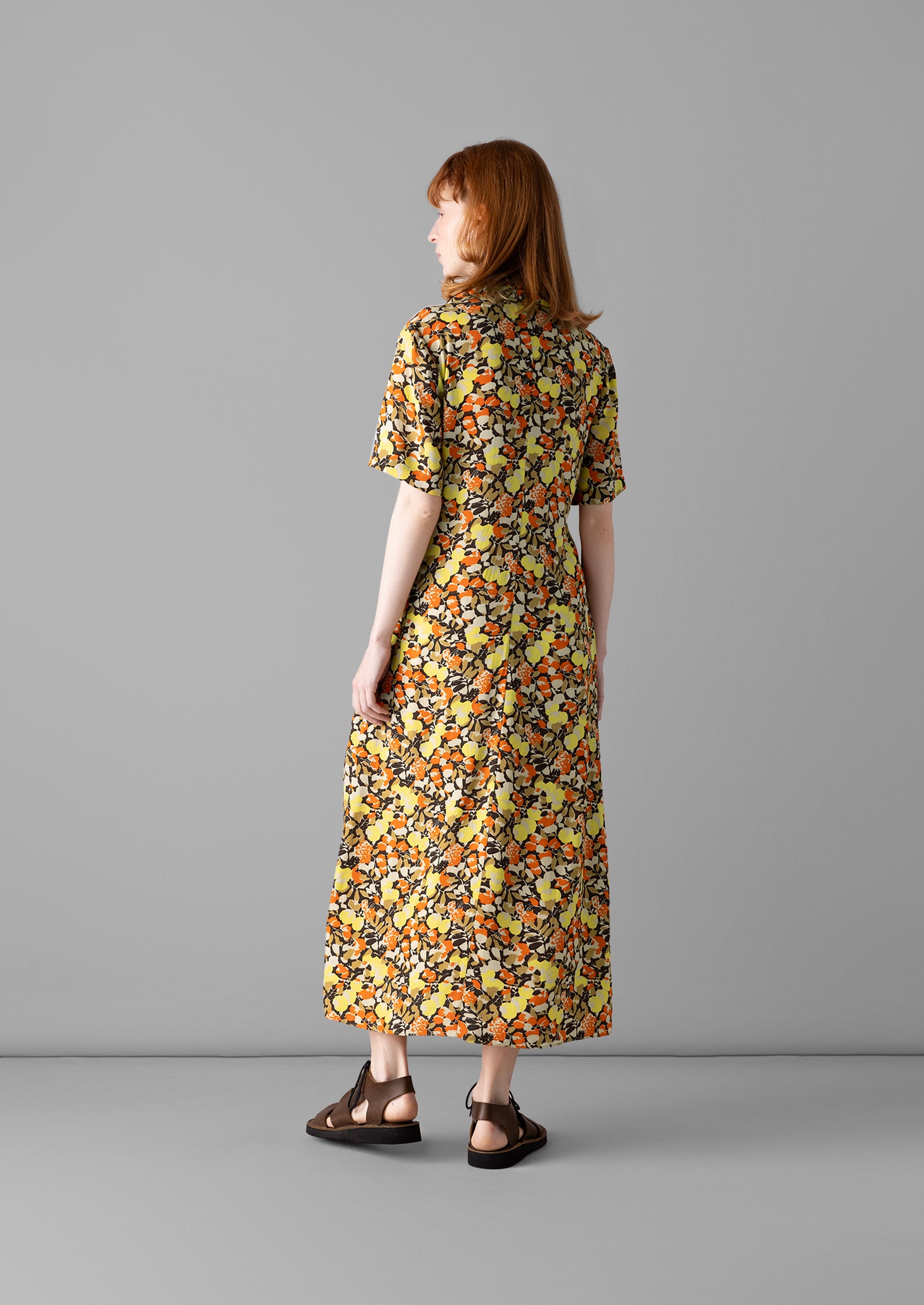 Hedgerow Print Crepe Shirt Dress | Burnt Orange