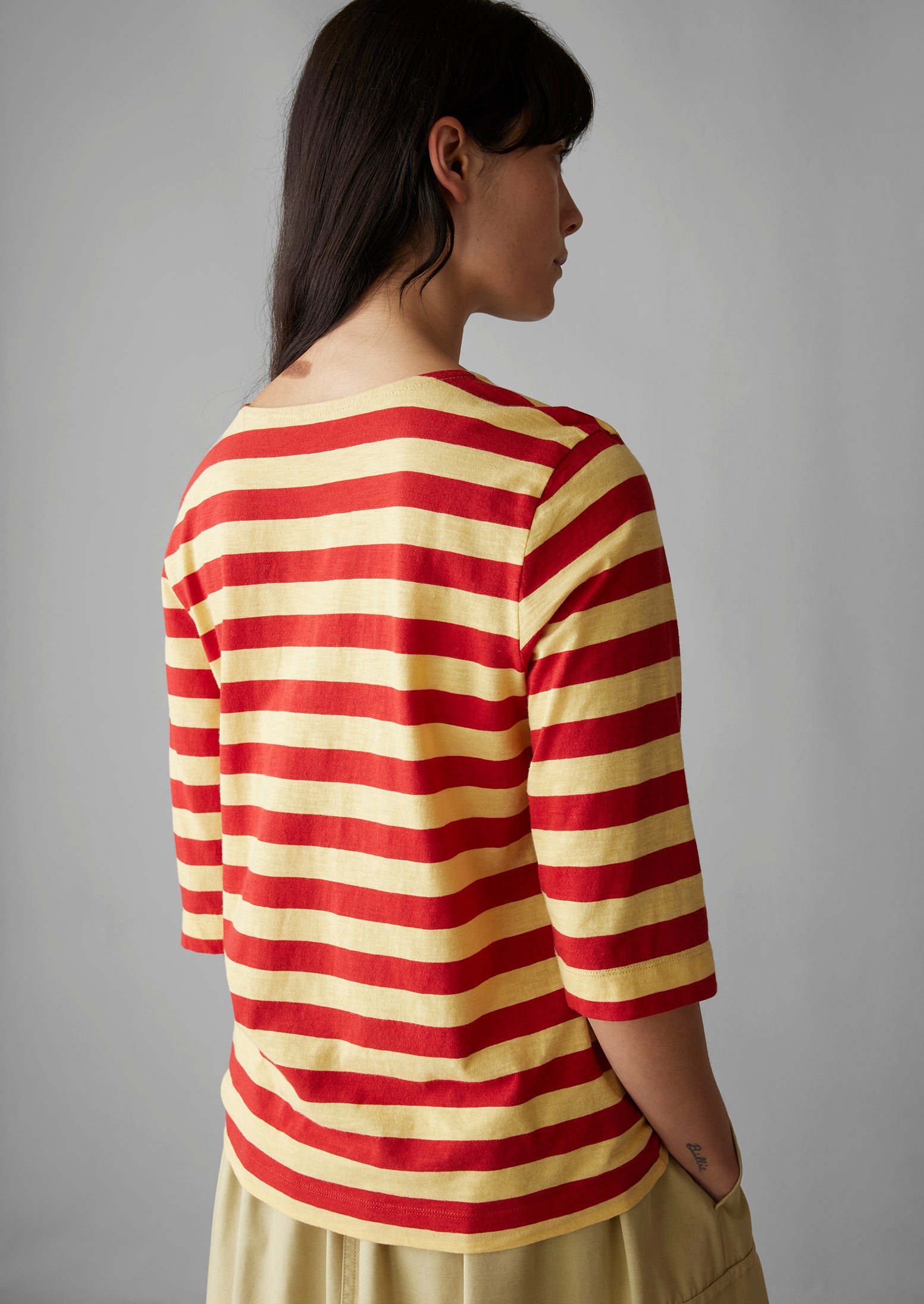 Bold Stripe Cotton Tee | Red/Corn