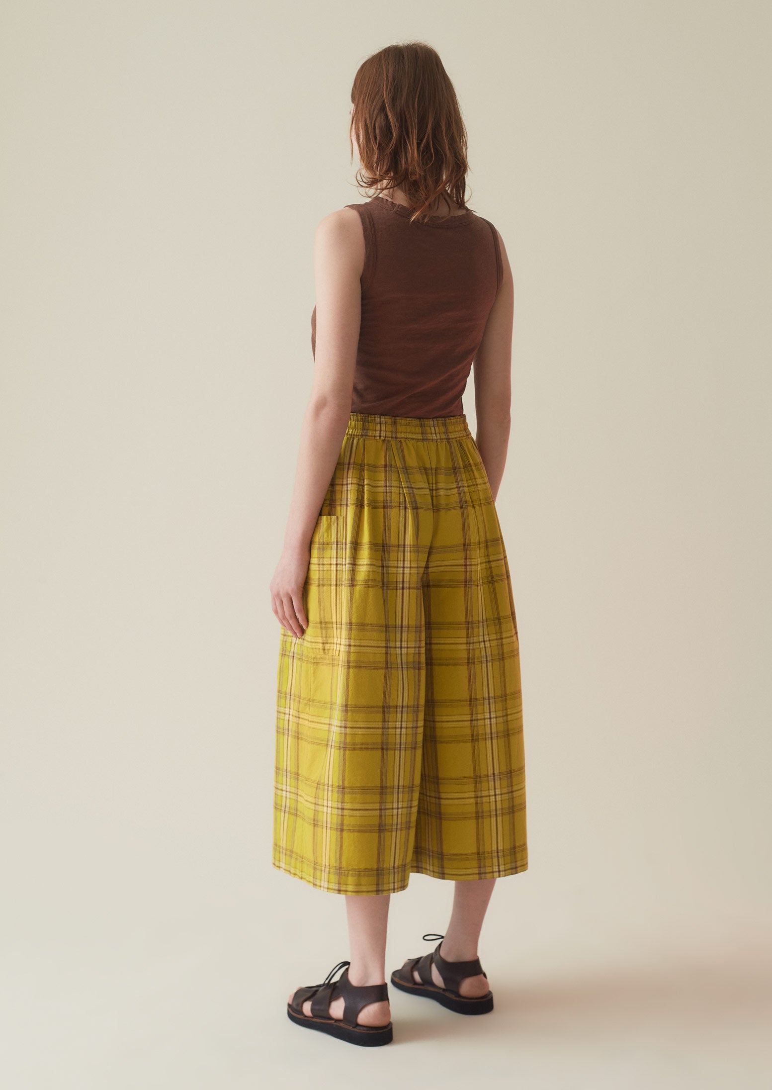 Mill Pond Check Cotton Linen Culottes | Mustard