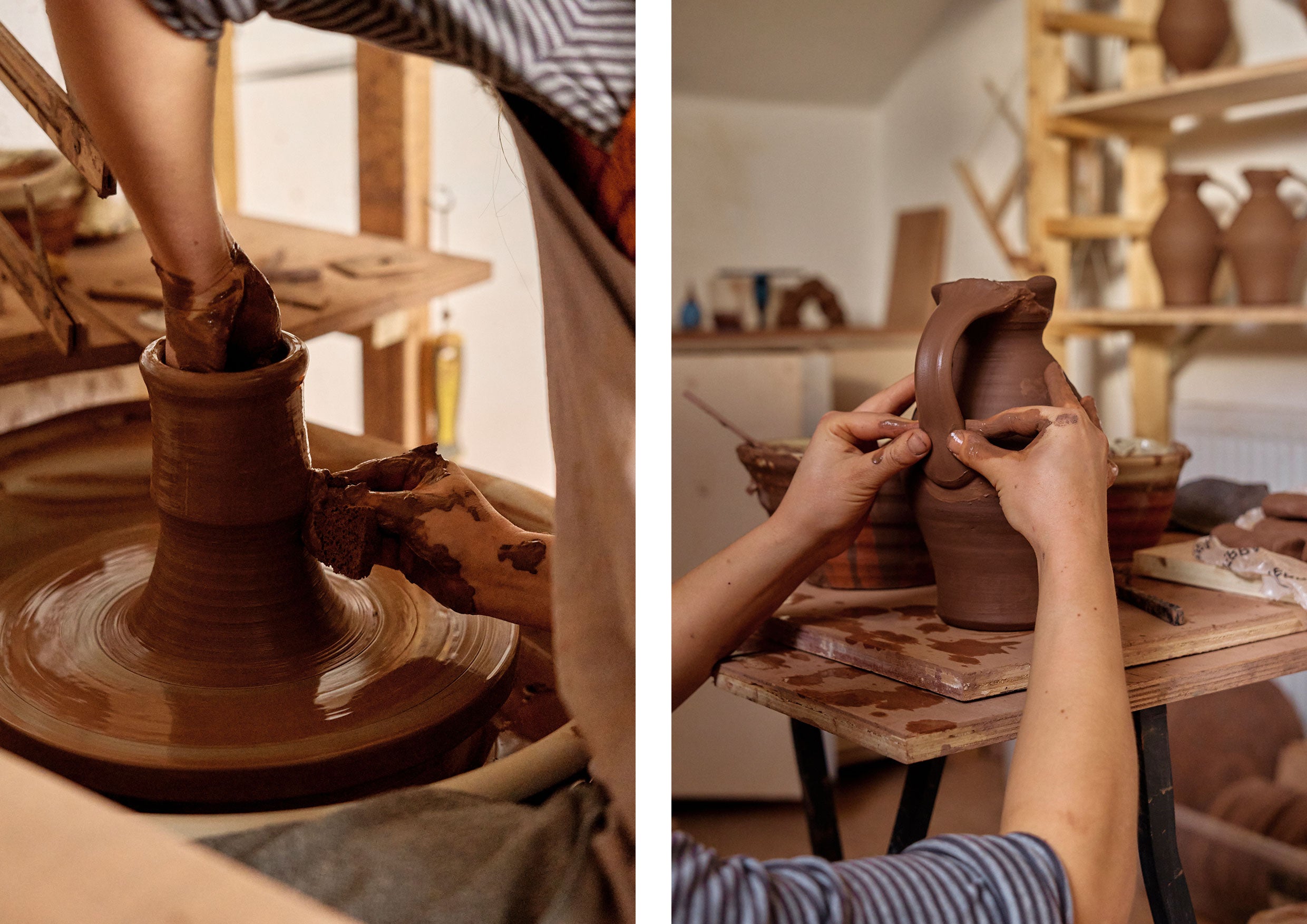 A potter's hands working with clay.