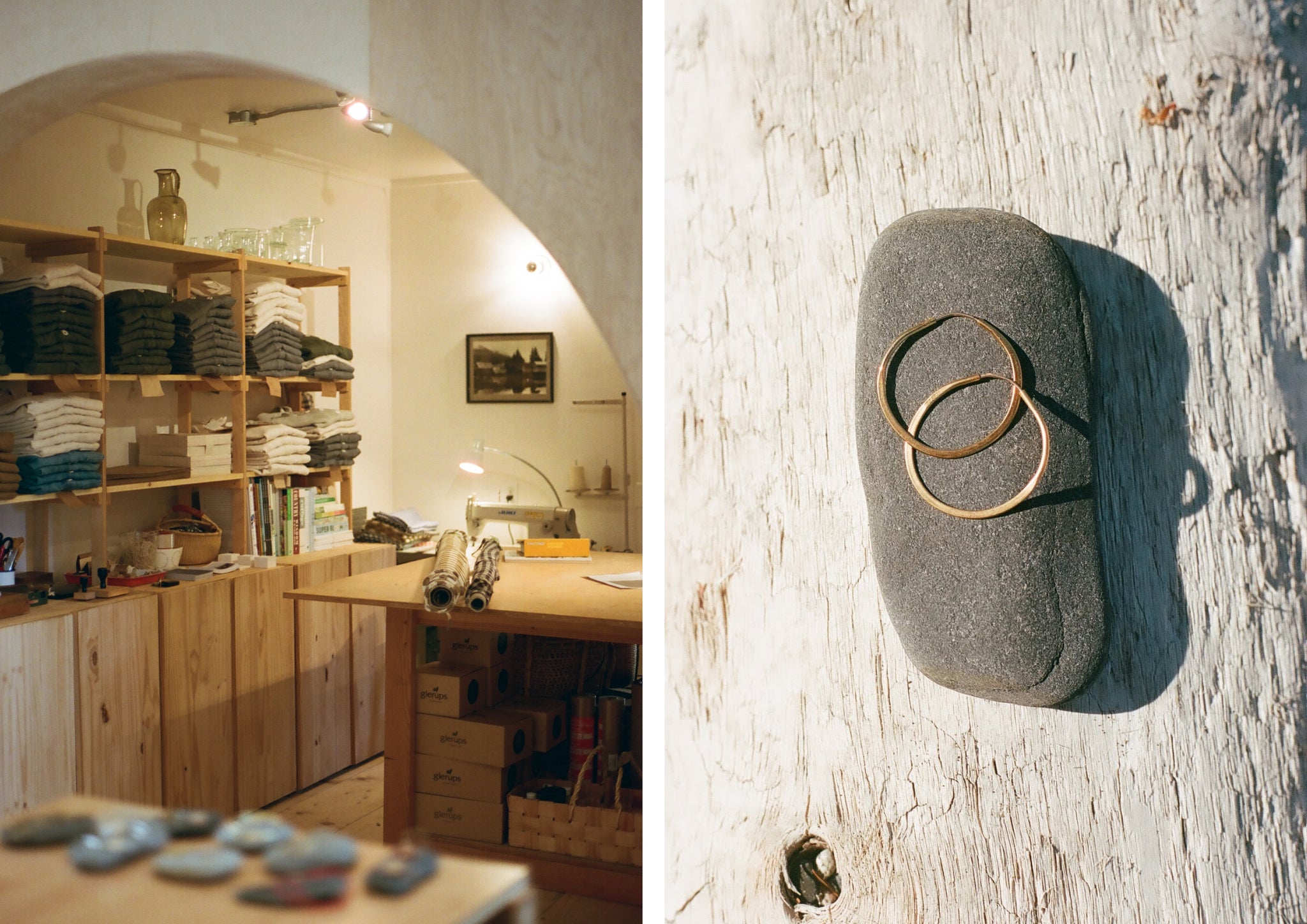 A shop interior with curved wall