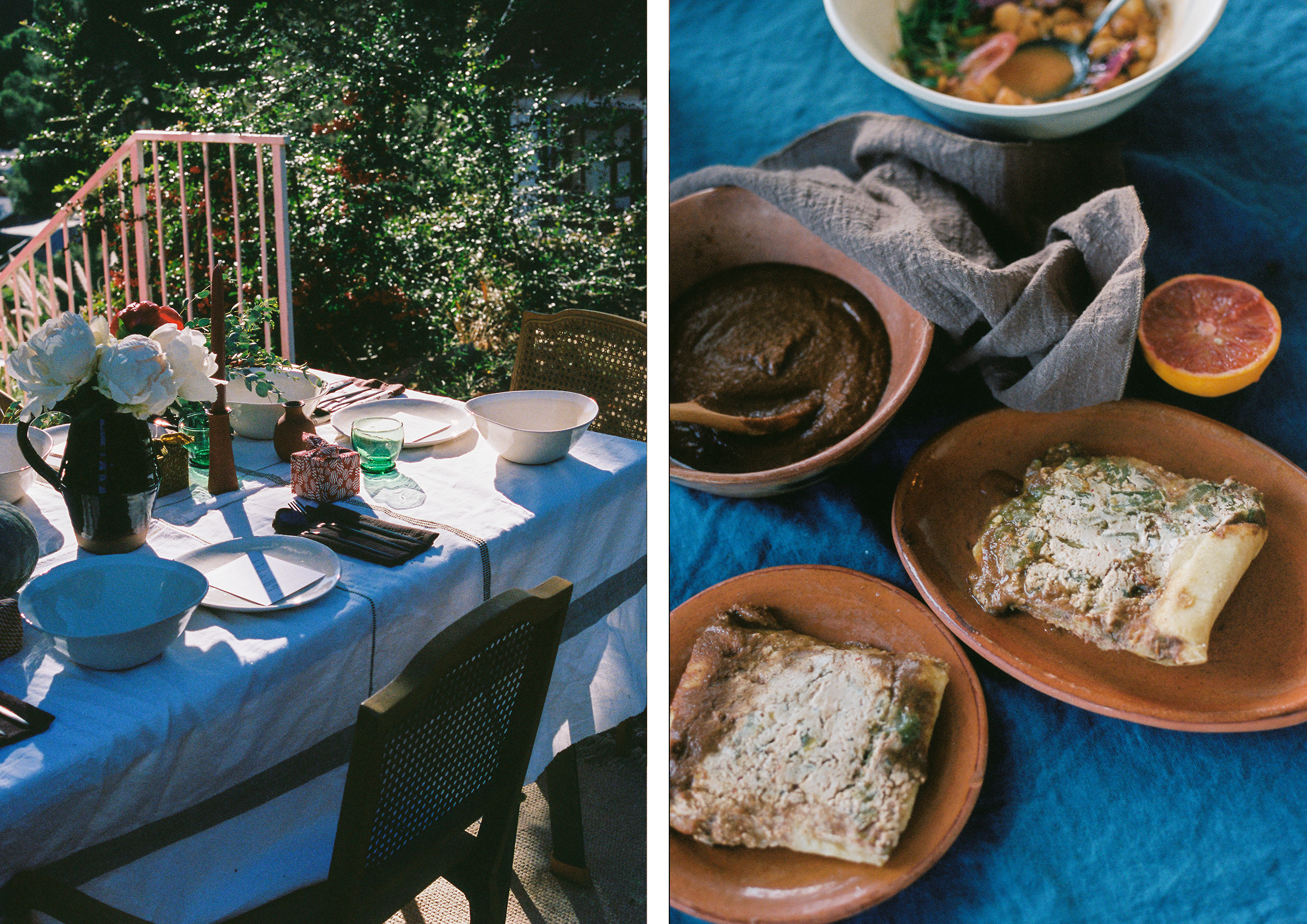 A sun-dappled table setting