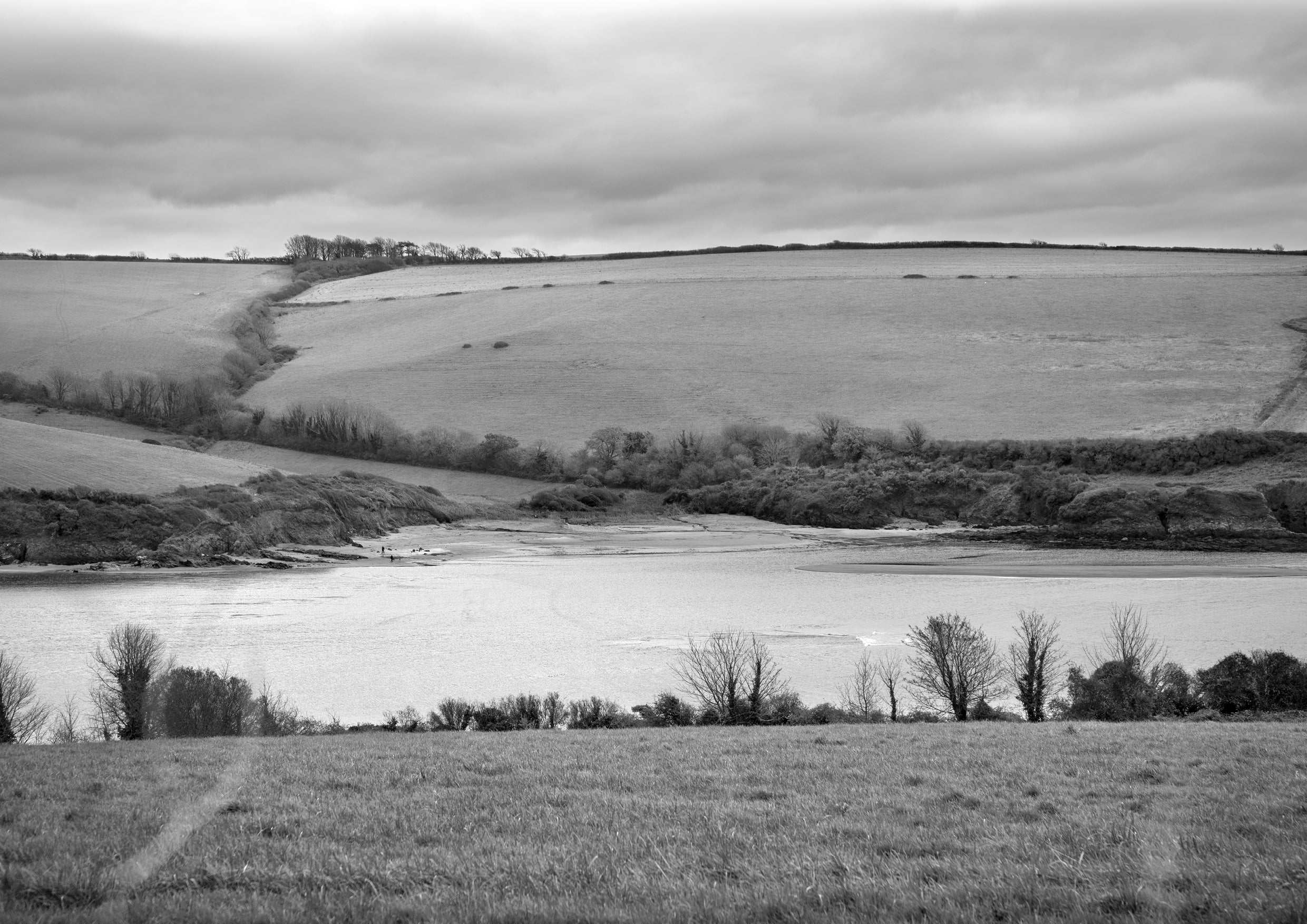 Black and white photo of the River Erme