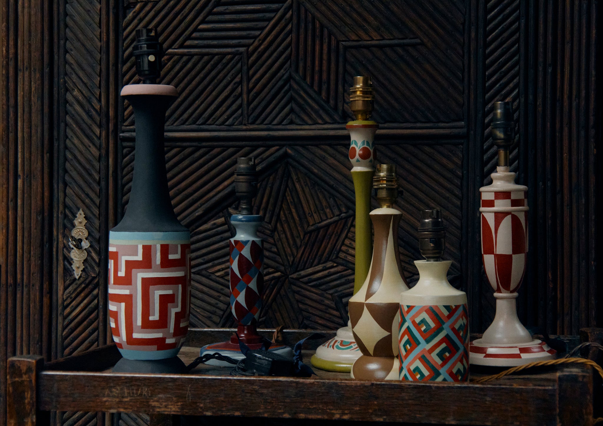 Colourful and patterned lamps.