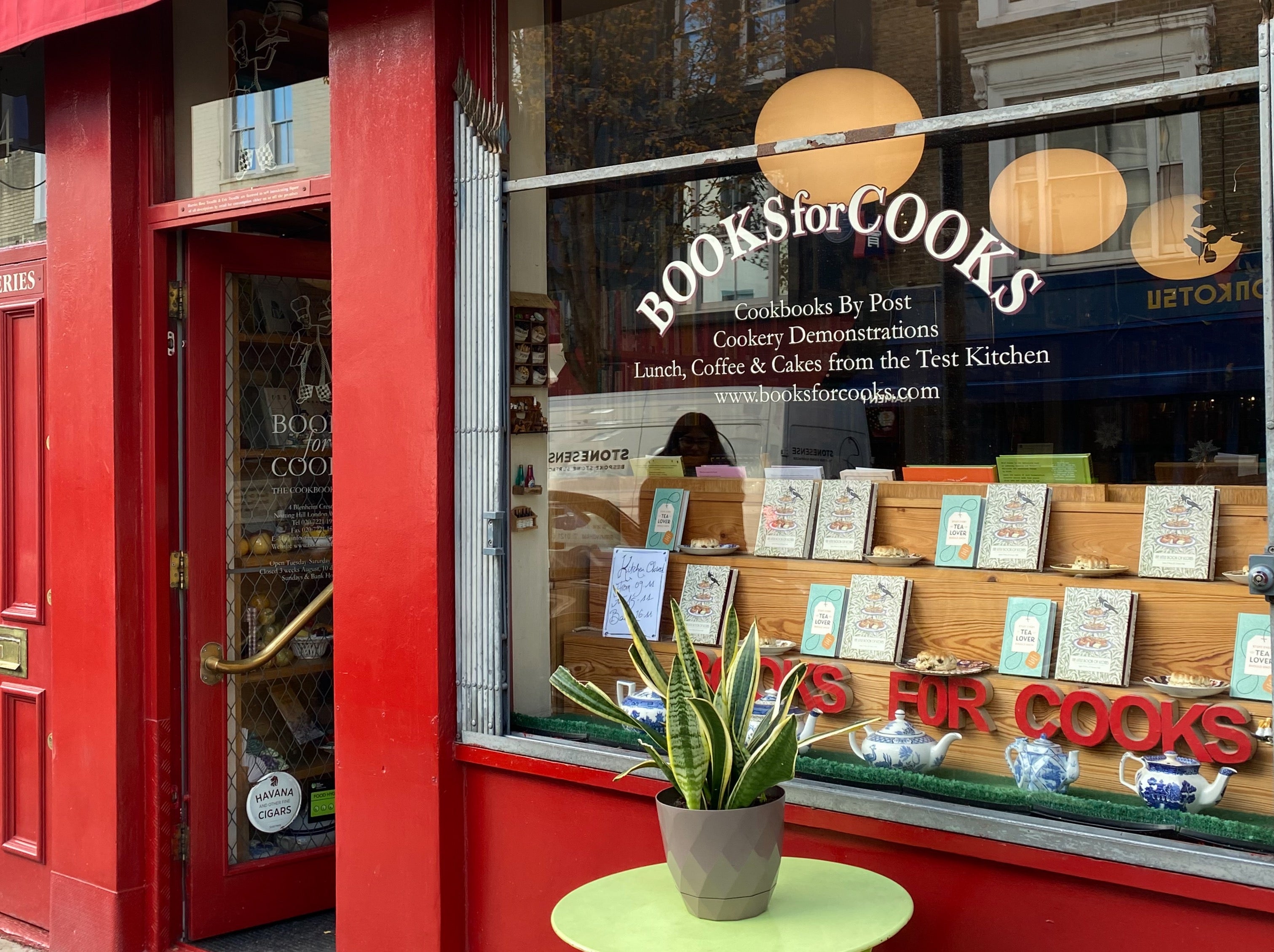 A red bookshop shop front