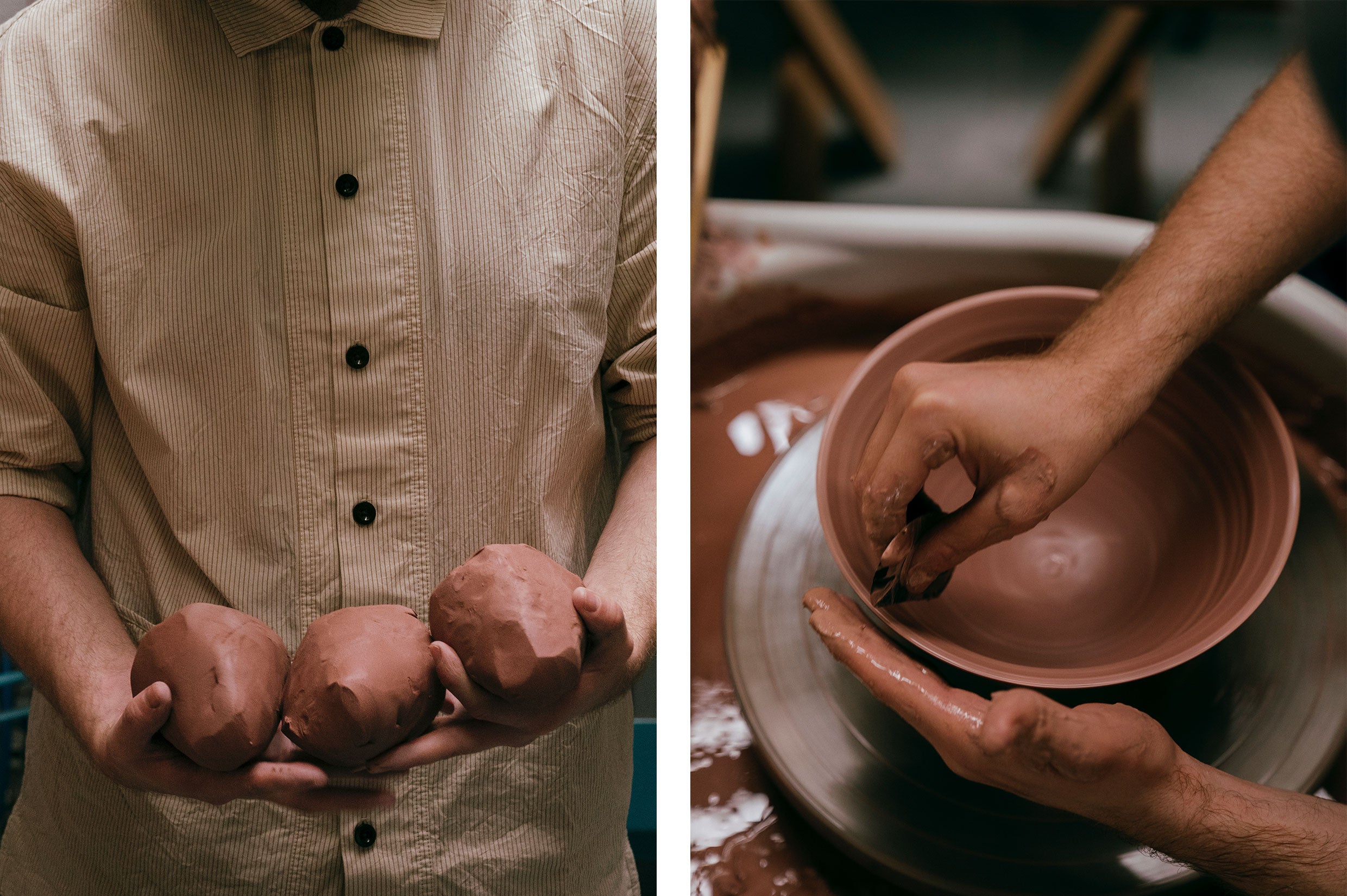 Hands holding lumps of clay