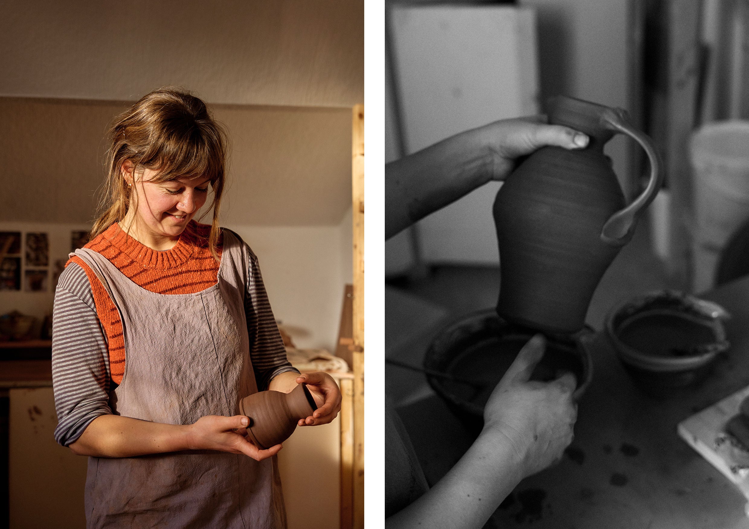 A potter holding a jug.