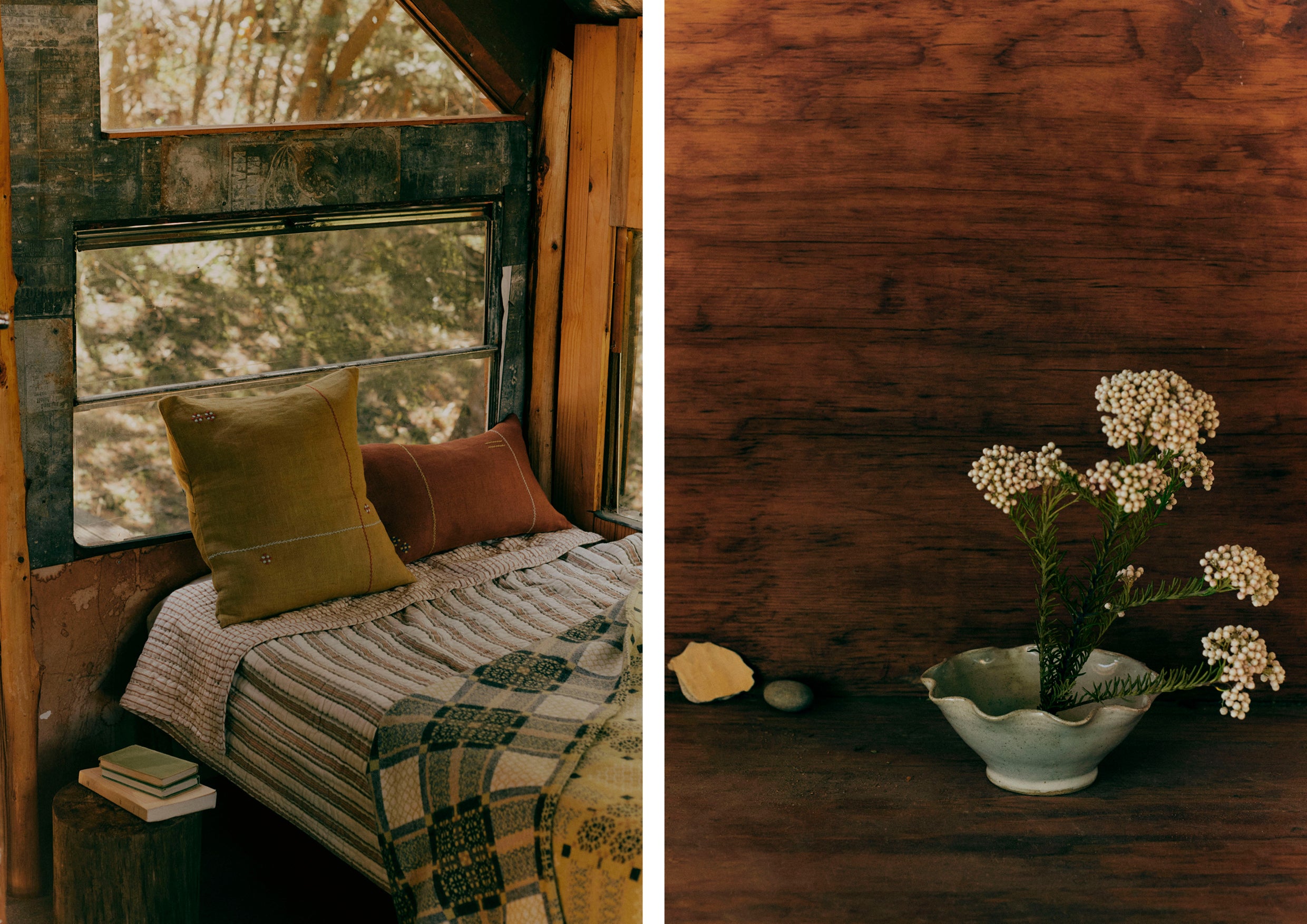 A rustic bedroom in a cabin
