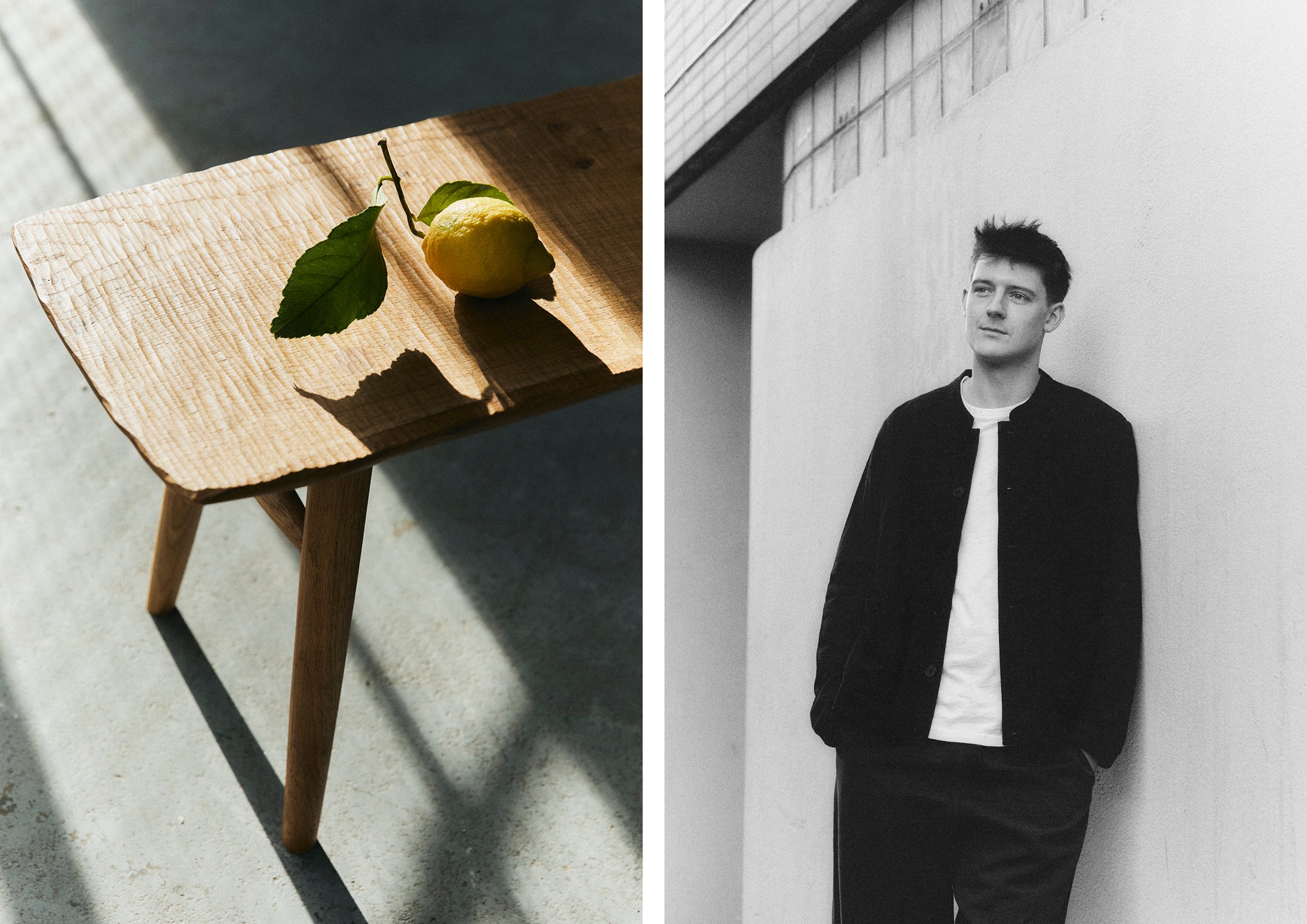 Sunlight on a wooden bench, with a lemon on top