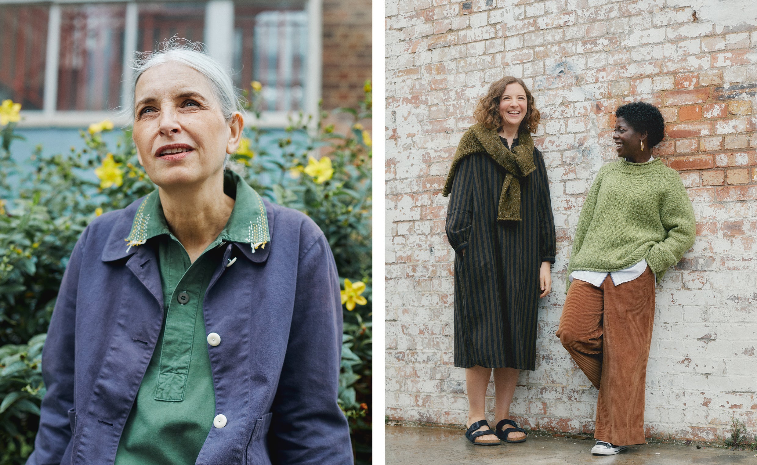 Three women wearing TOAST clothing