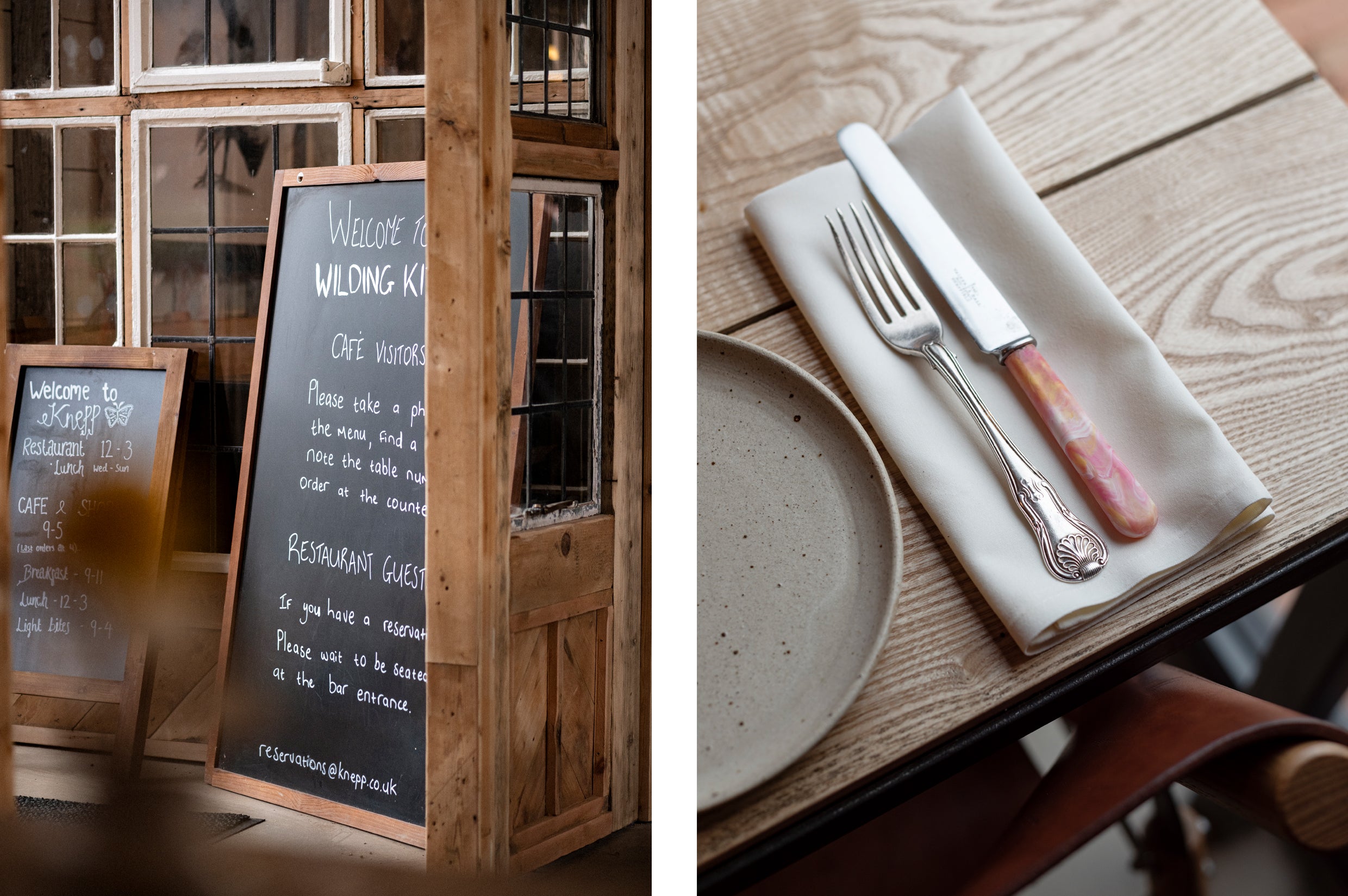 A restaurant sign and table setting