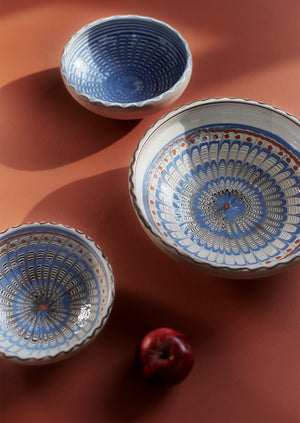 Romanian Horezu Fruit Bowl | Blue/Coral/White | TOAST