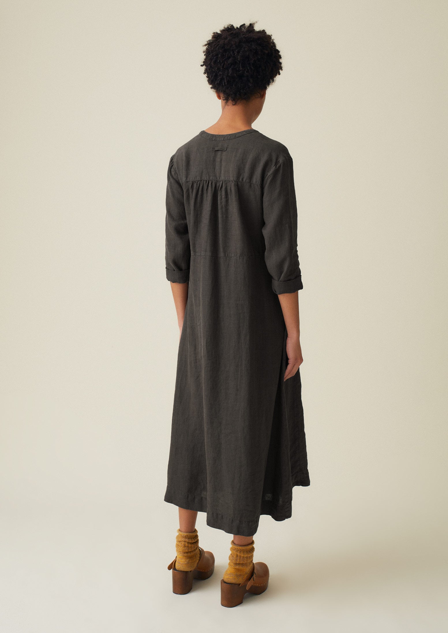 Gathered Garment Dyed Linen Dress | Liquorice