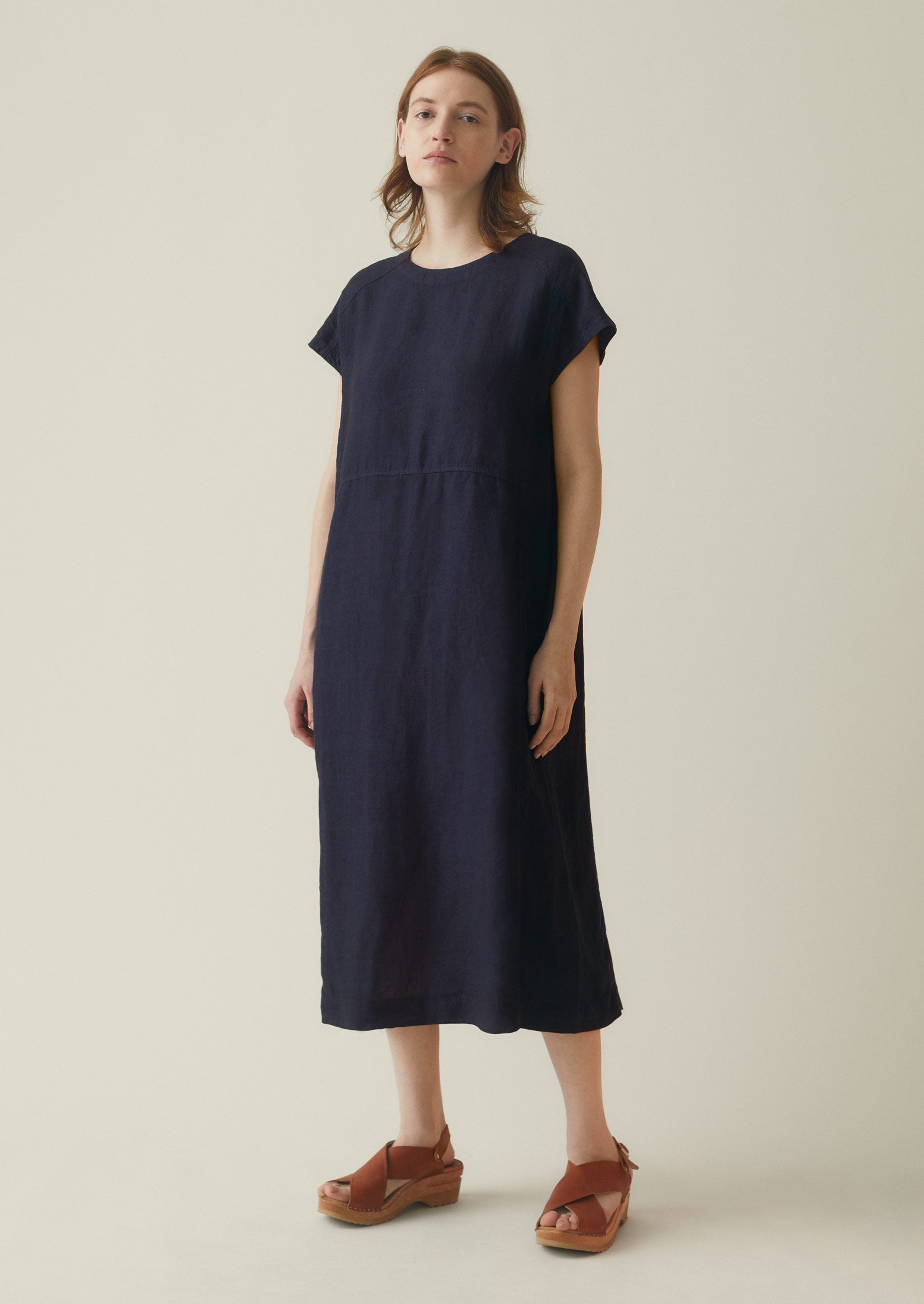 Garment Dyed Linen Tunic Dress | Midnight