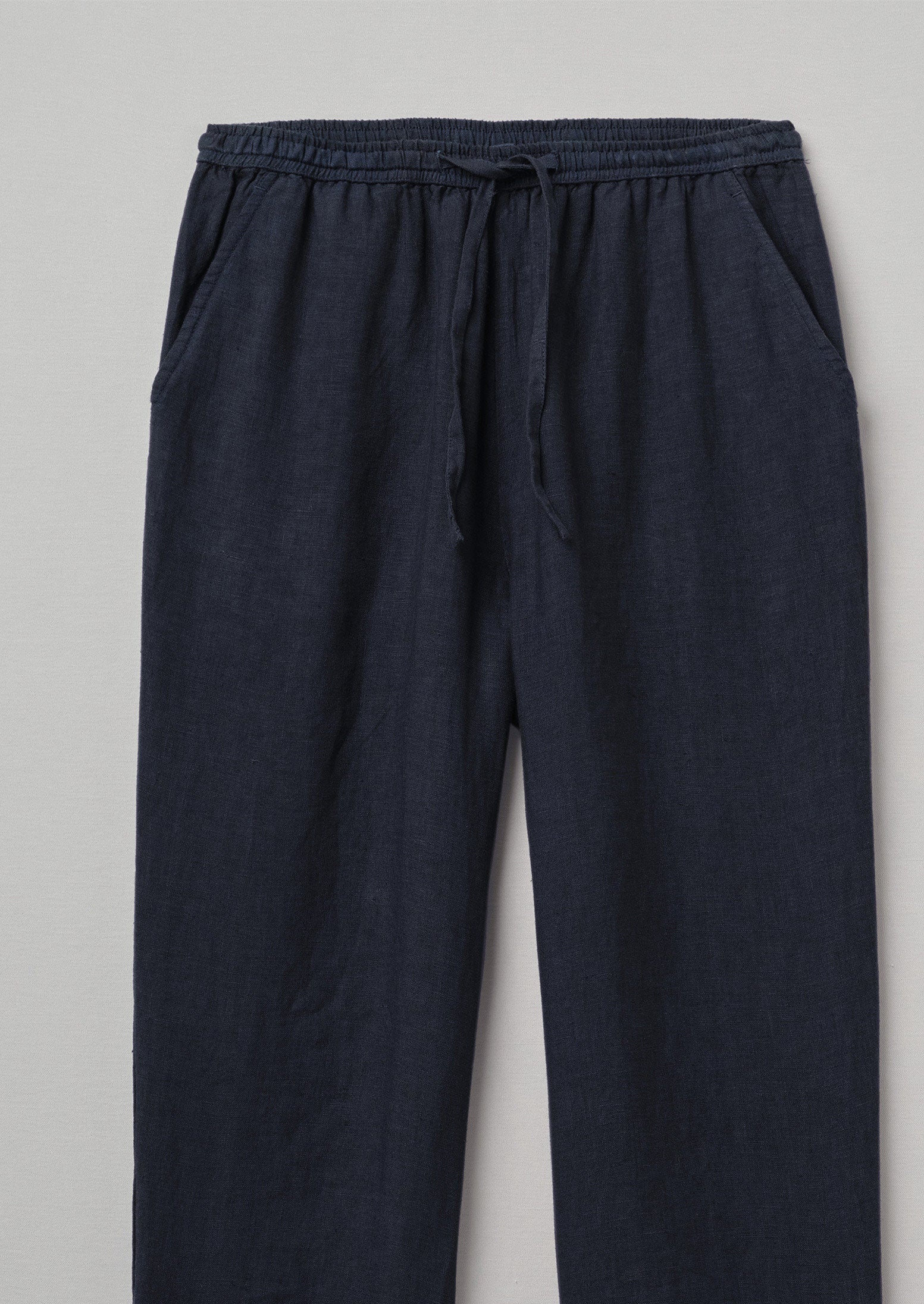 Garment Dyed Linen Pull On Trousers | Midnight