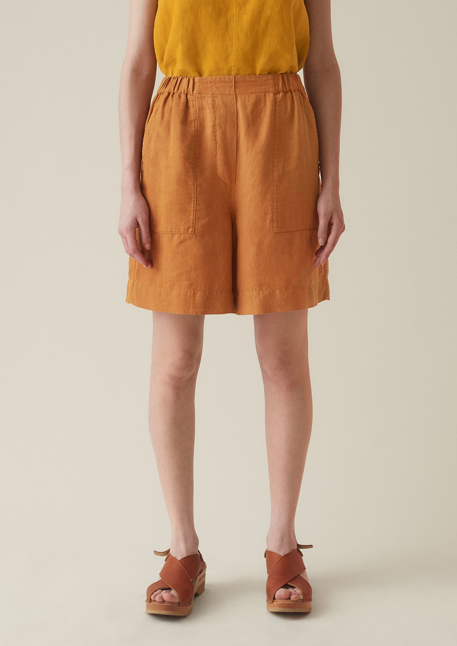 Linen Garment Dyed Shorts | Copper