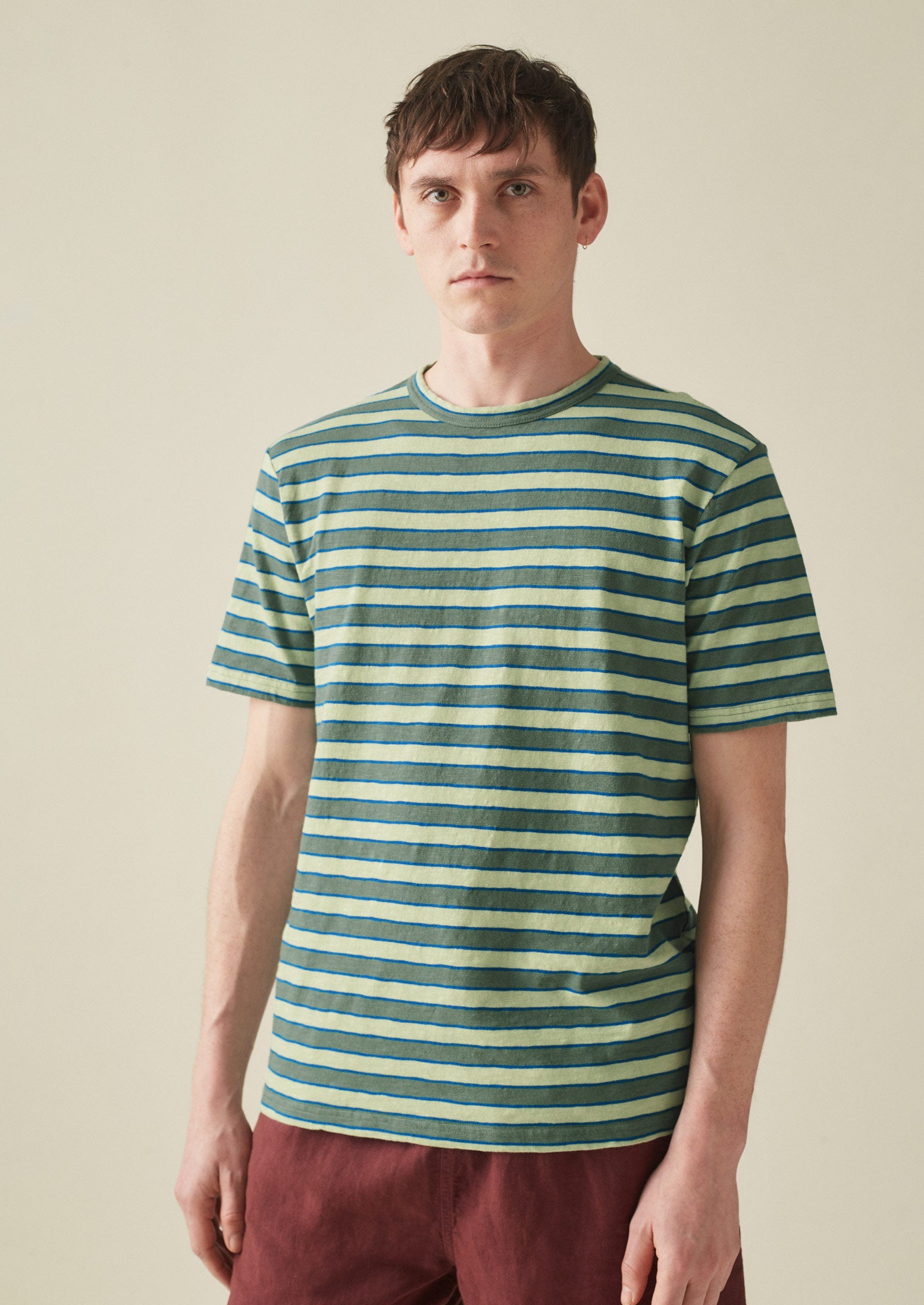 Theo Stripe Cotton Tee | Green Multi