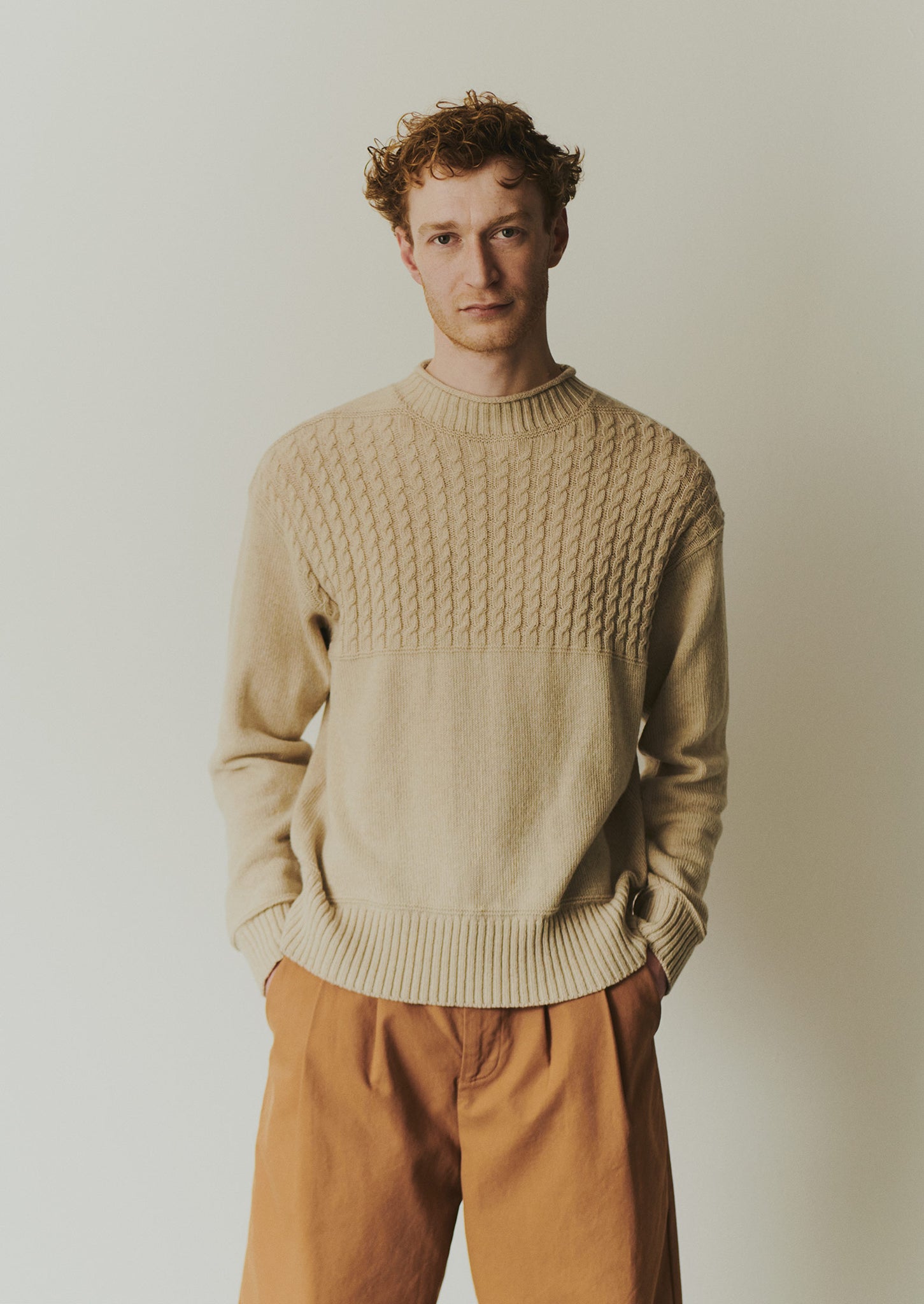 Gansey Yoke Wool Cotton Sweater | Stone | TOAST