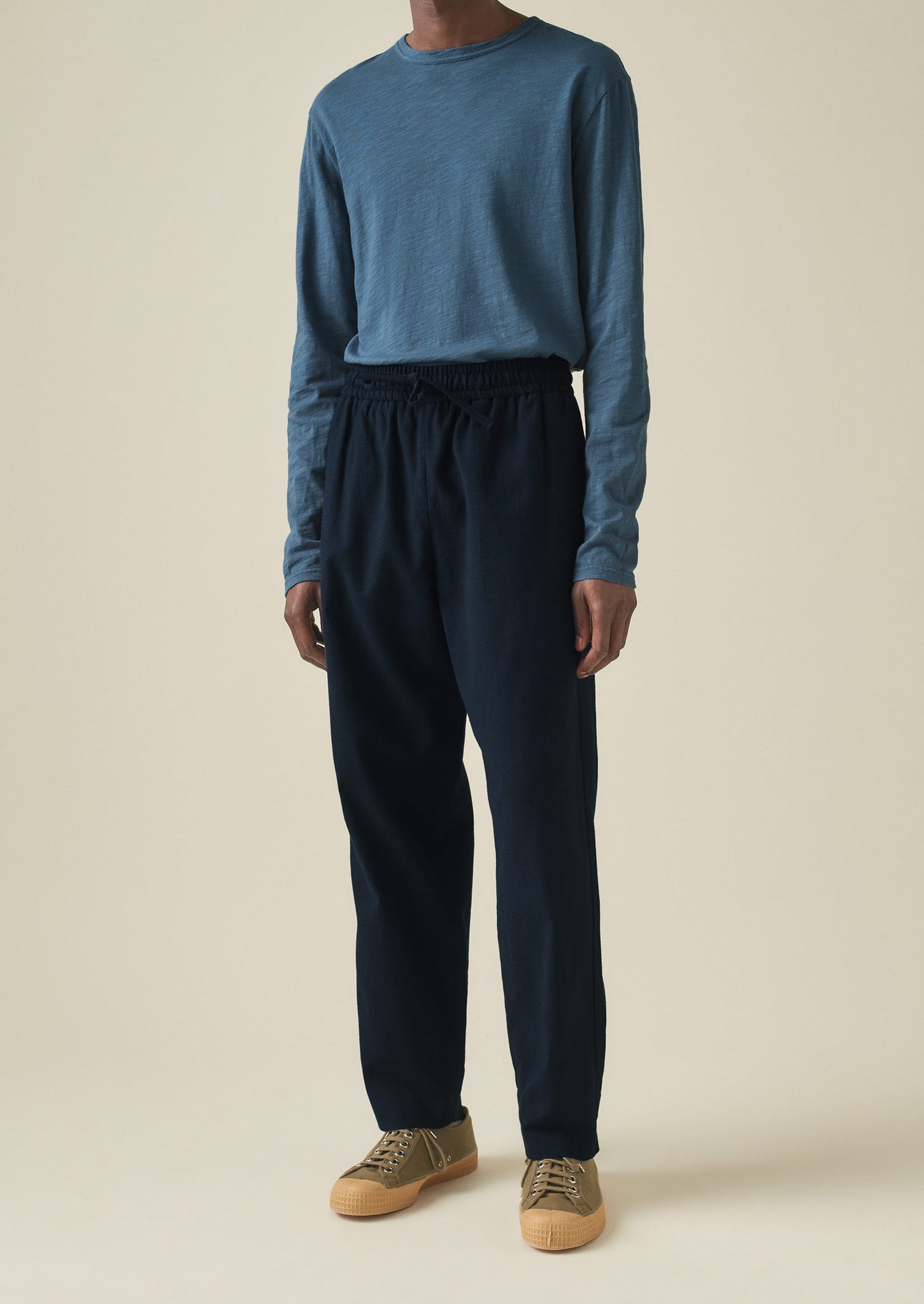 Allen Grey Wool Herringbone Flannel Drawstring Dress Pant