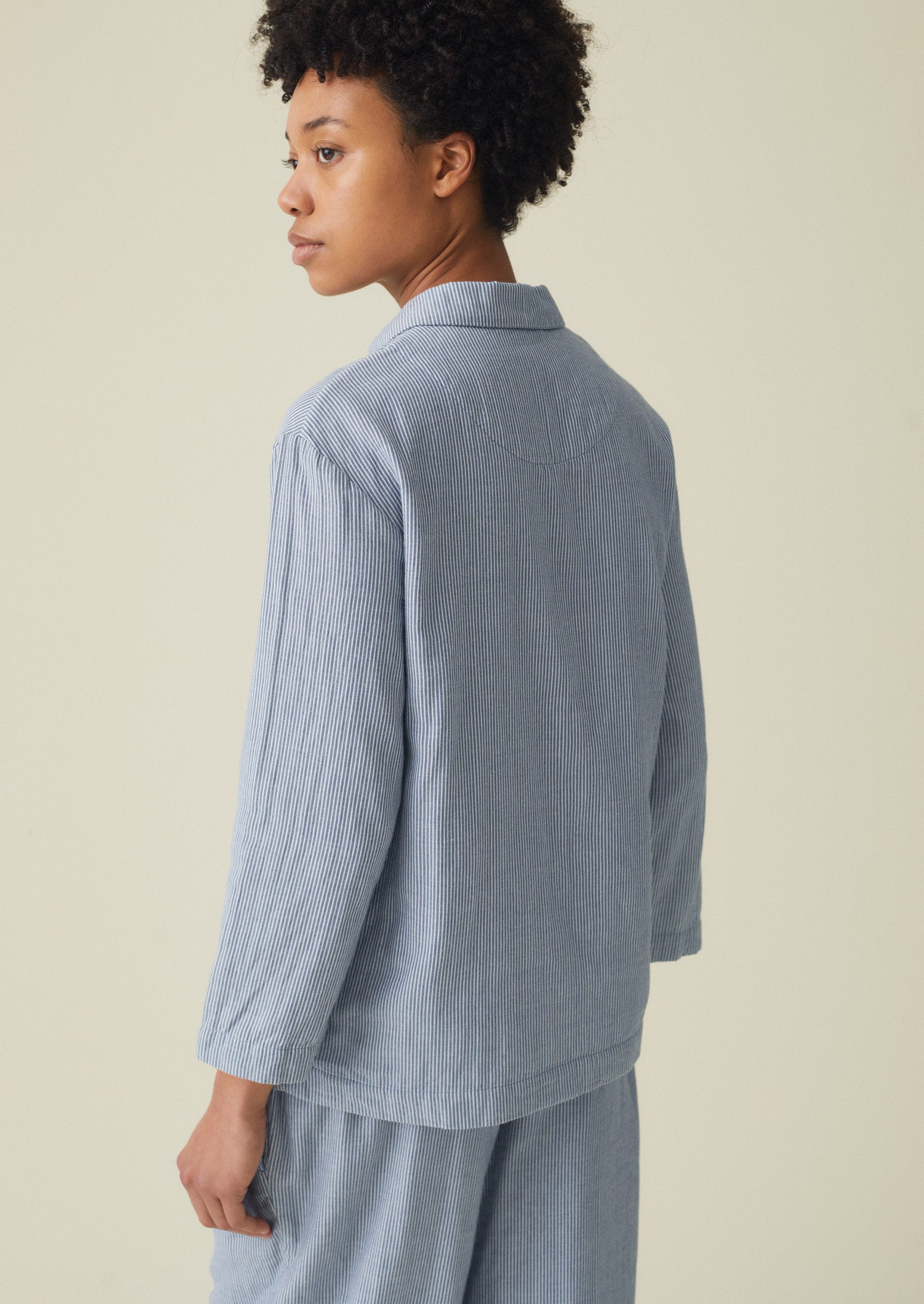 Stripe Double Cotton Pyjamas | Chambray/White