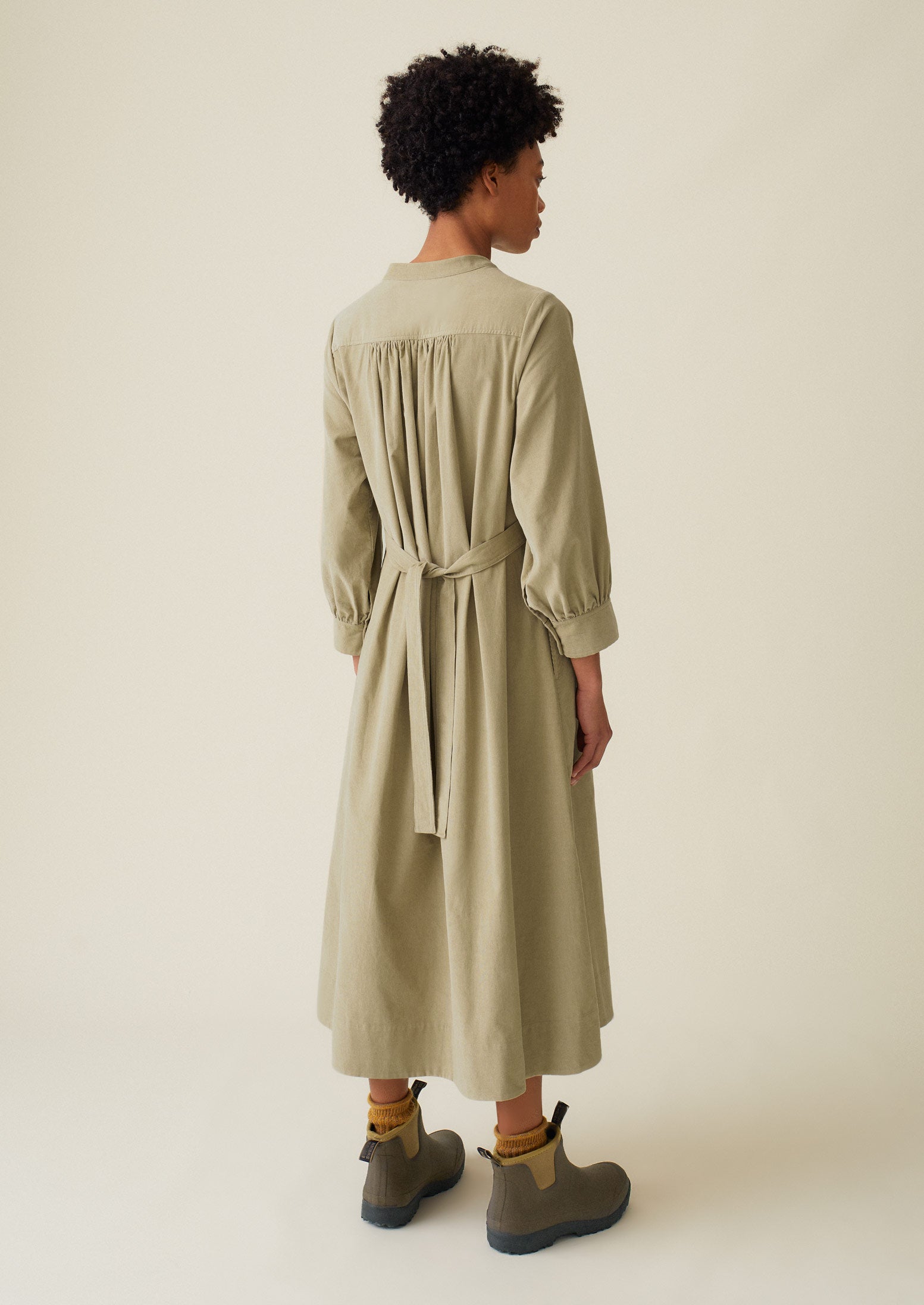 Bib Front Organic Needlecord Dress | Pebble