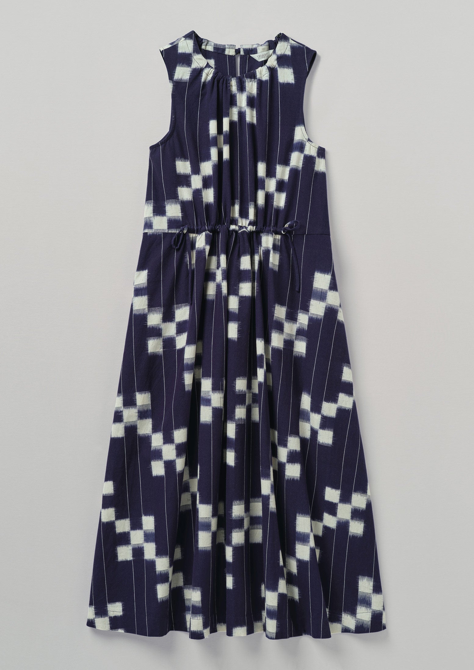 Grid Check Organic Ikat Dress | Denim Blue/Ecru