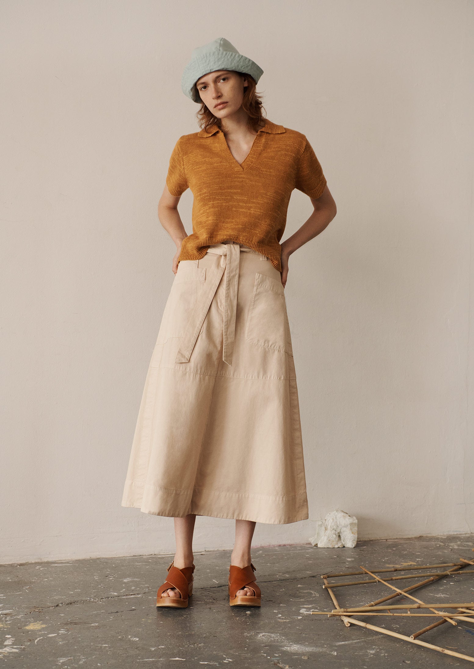 A Line Cotton Linen Skirt | Shell