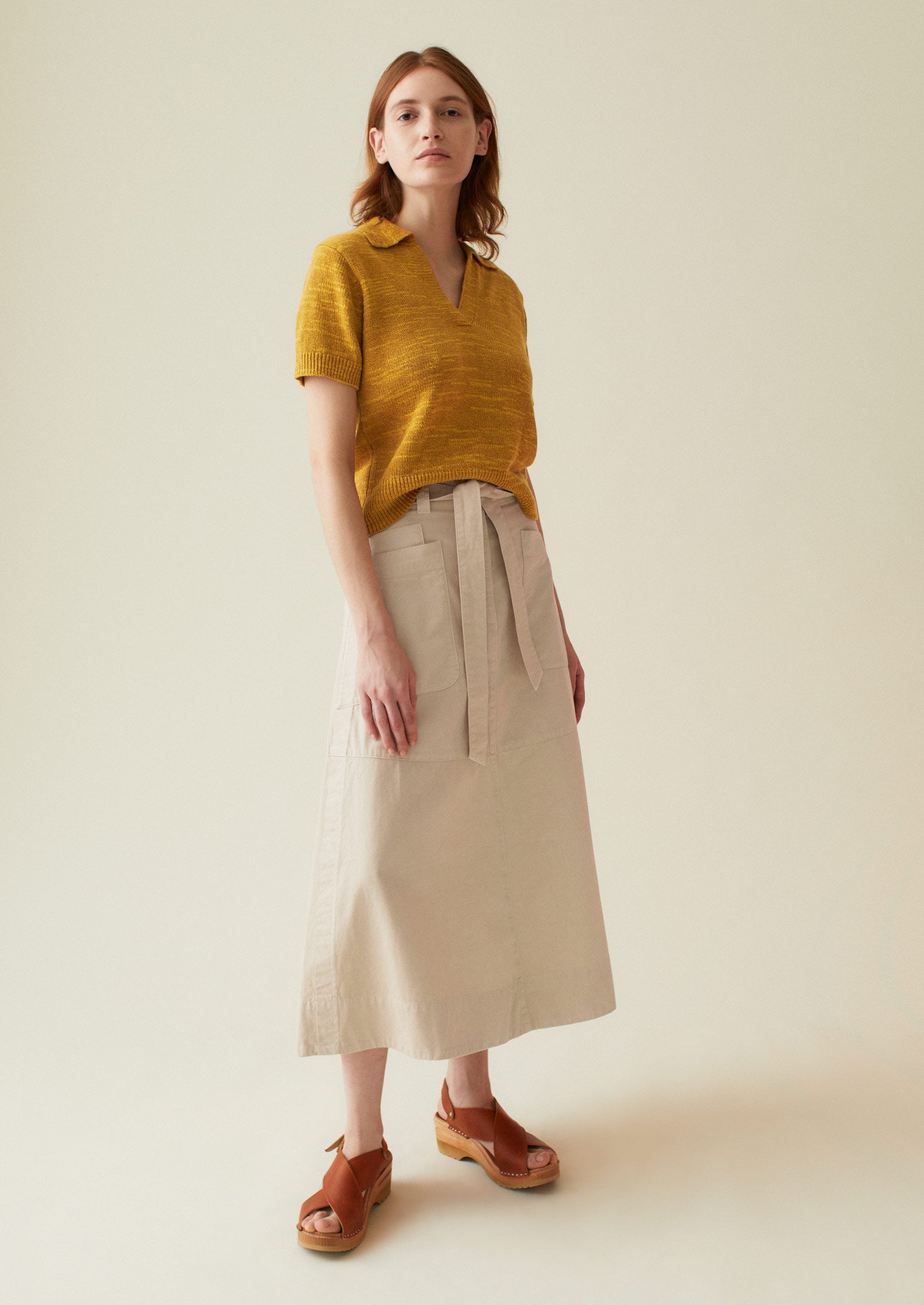 A Line Cotton Linen Skirt | Shell