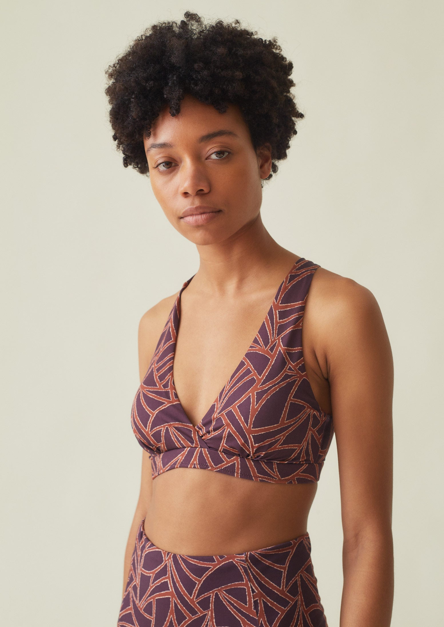 Recycled Grain Print Bikini Top | Plum