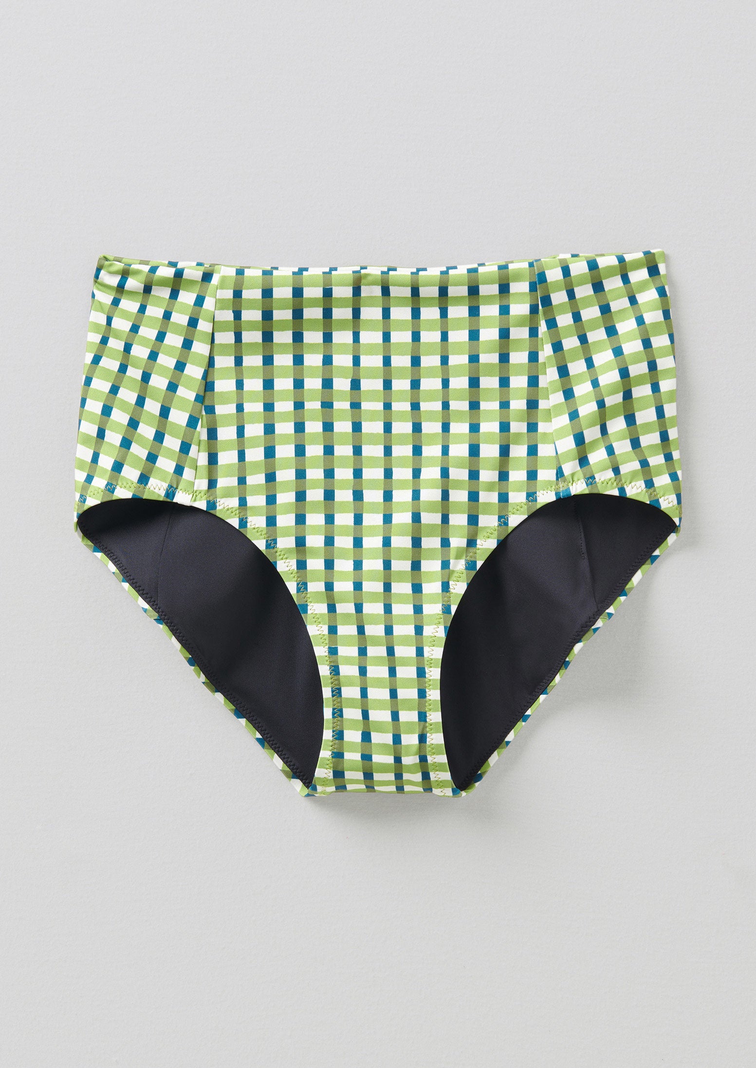 Recycled Painted Check Bikini Bottoms | Bright Olive