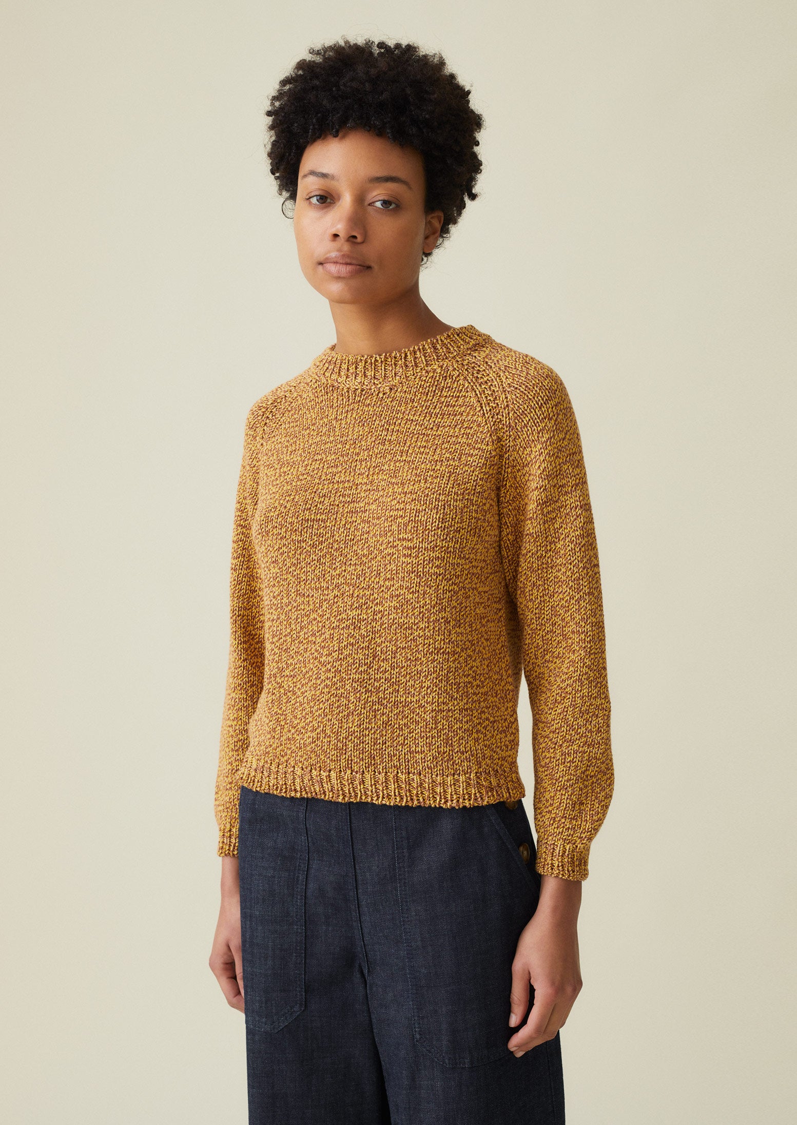 Cotton Merino Marl Sweater | Mustard Marl