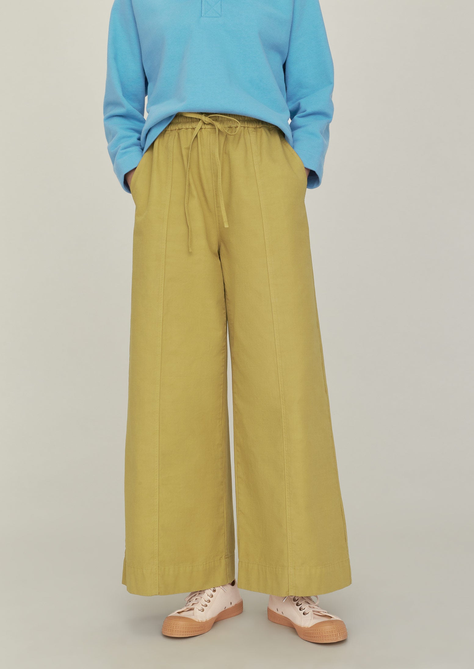 Wide Leg Cotton Trousers | Fawn