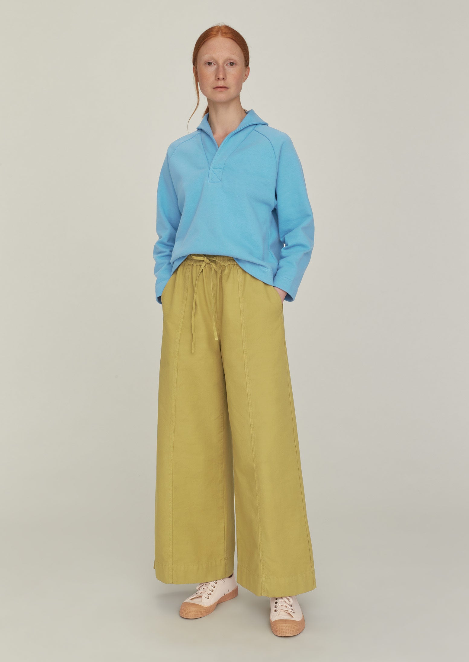 Wide Leg Cotton Trousers | Fawn