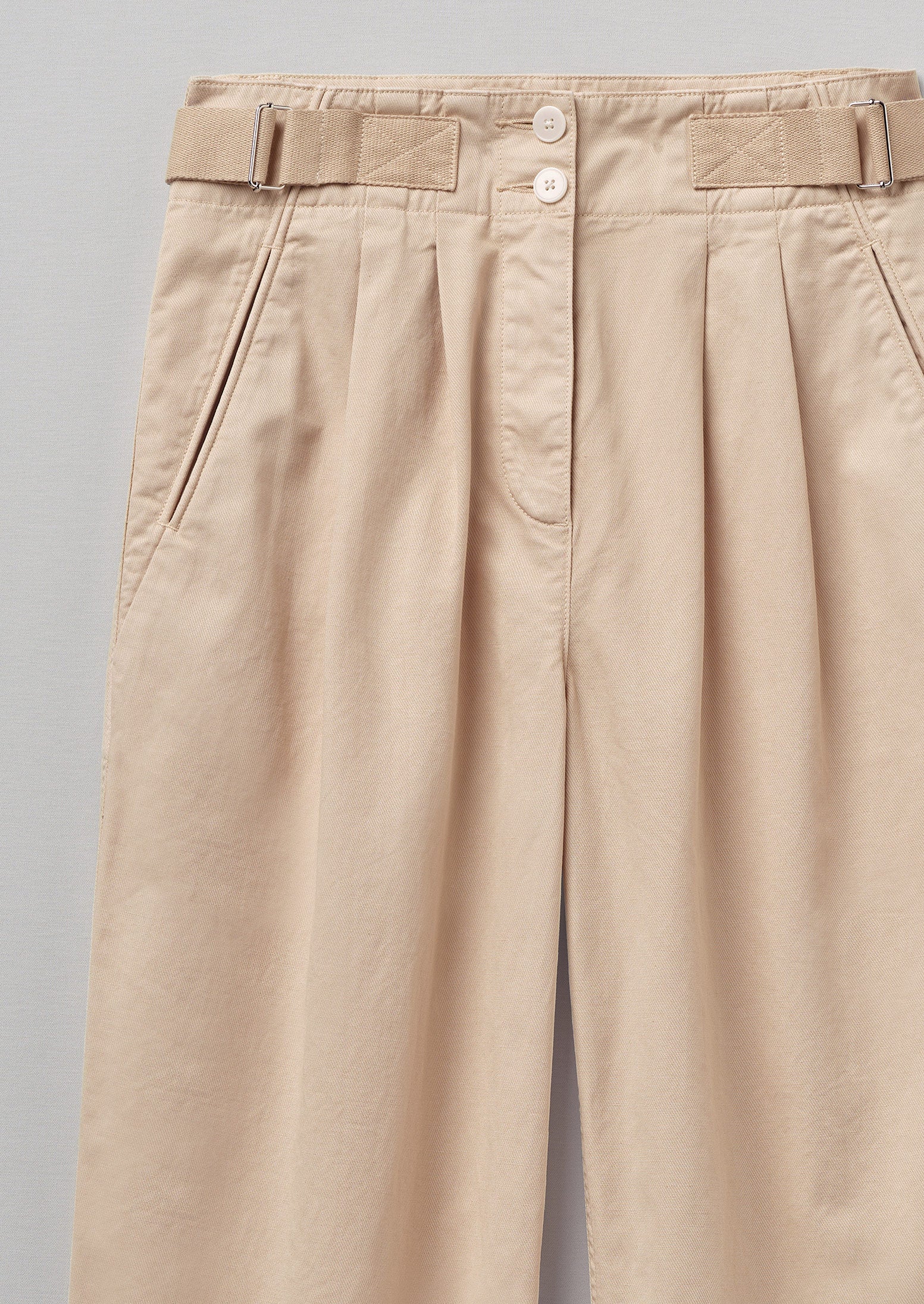 Side Tab Cotton Linen Twill Trousers | Shell