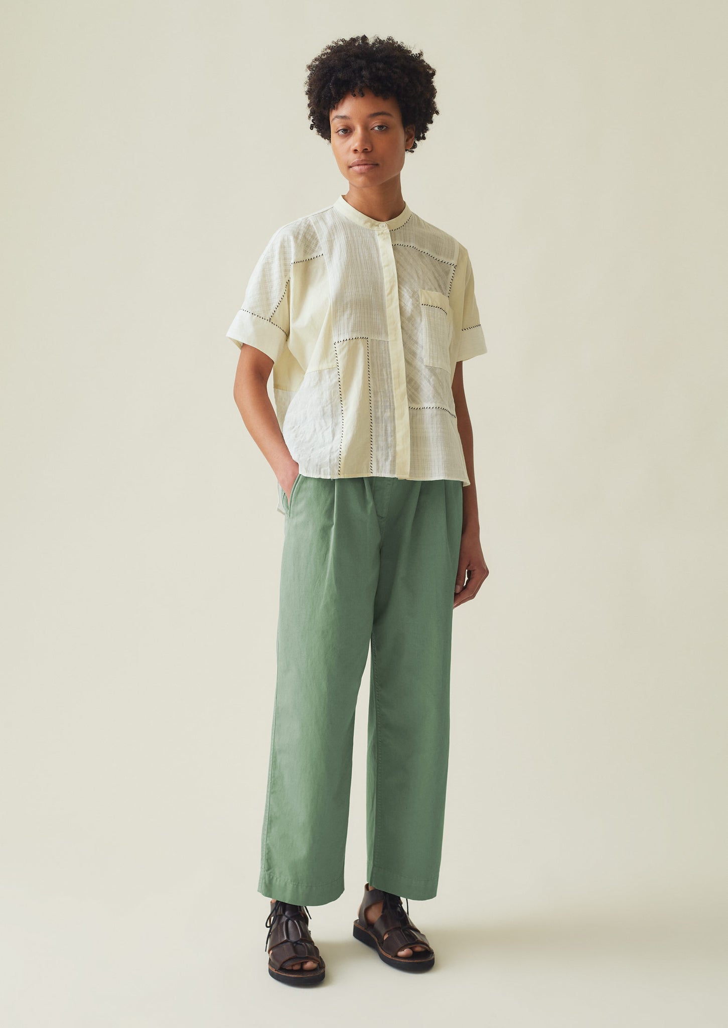 Side Tab Cotton Linen Twill Trousers | Herb | TOAST